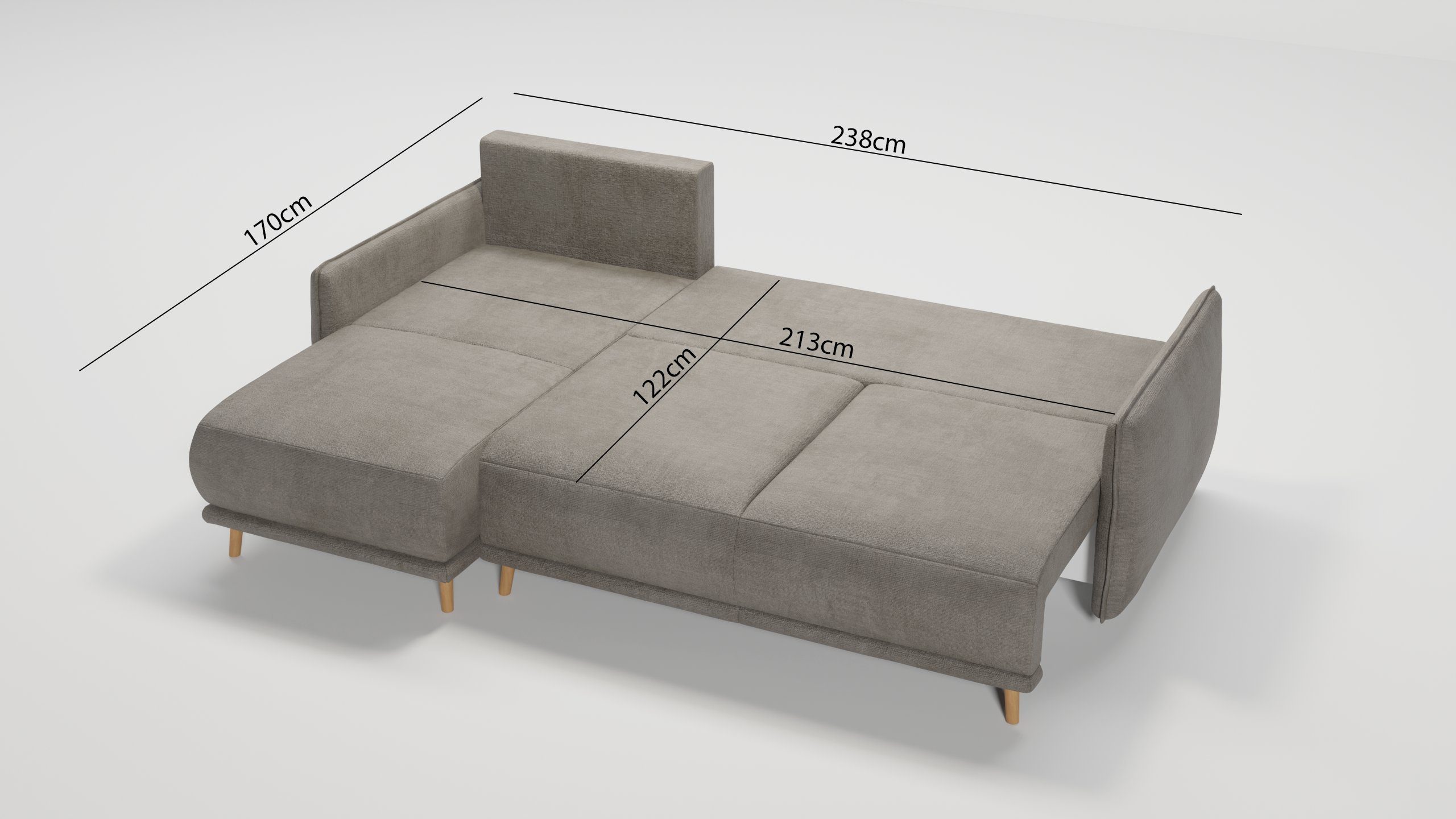 und Lina bestellbar, links Design, S-Style Bettfunktion Dunkelbeige skandinavischen im Möbel rechts Bettkasten oder mane Wellenfederung mit mit Ecksofa