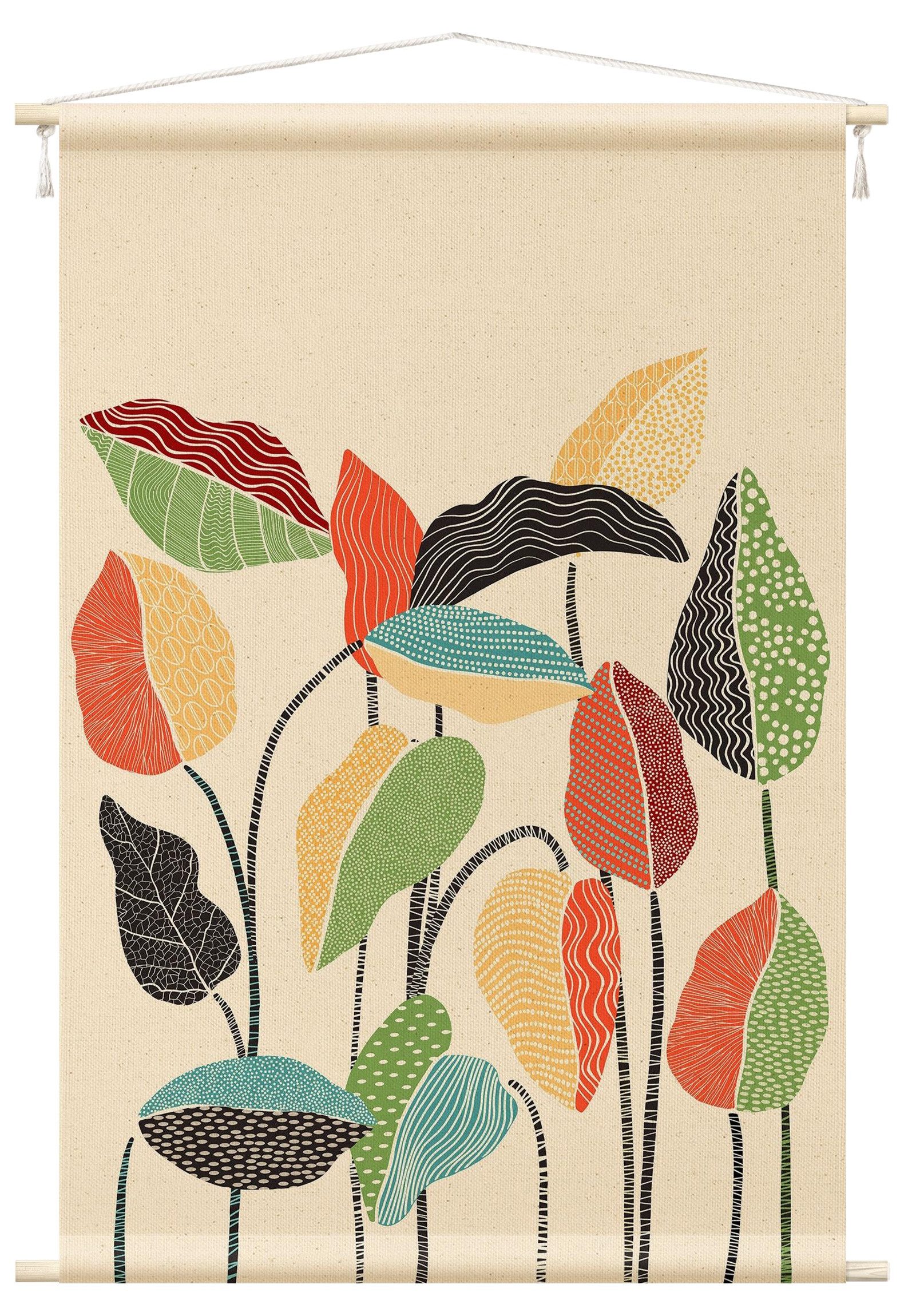 Bilderdepot24 Wandteppich modern Abstrakt Botanik bunt, rechteckig, Höhe: 2.6 mm, großes Wandbild aus Natur-Baumwolle Wandbehang Stoffbild Tuch Wollseil