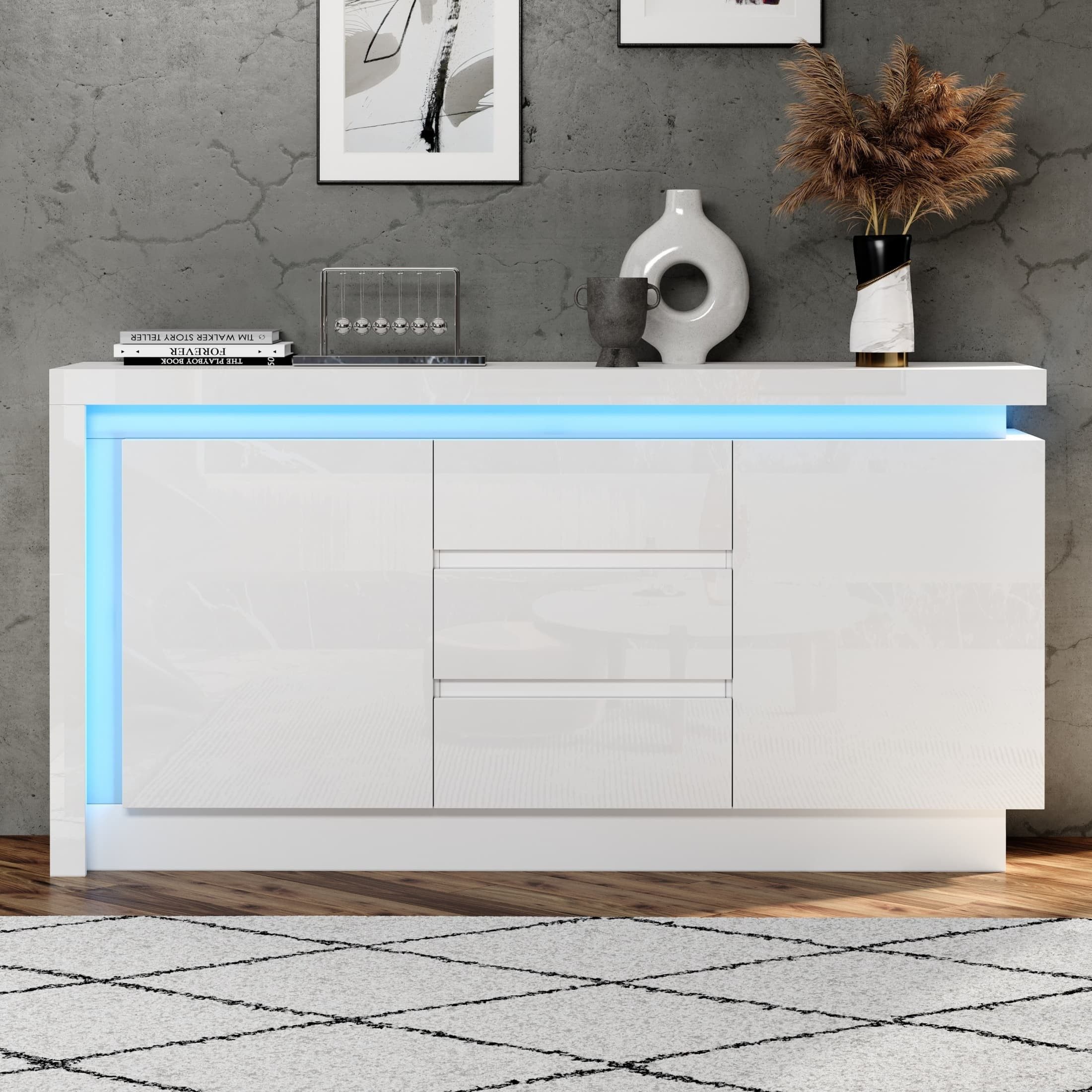 autolock Sideboard Kommode Beistellschrank Hochglanz mit LED, günstig online kaufen