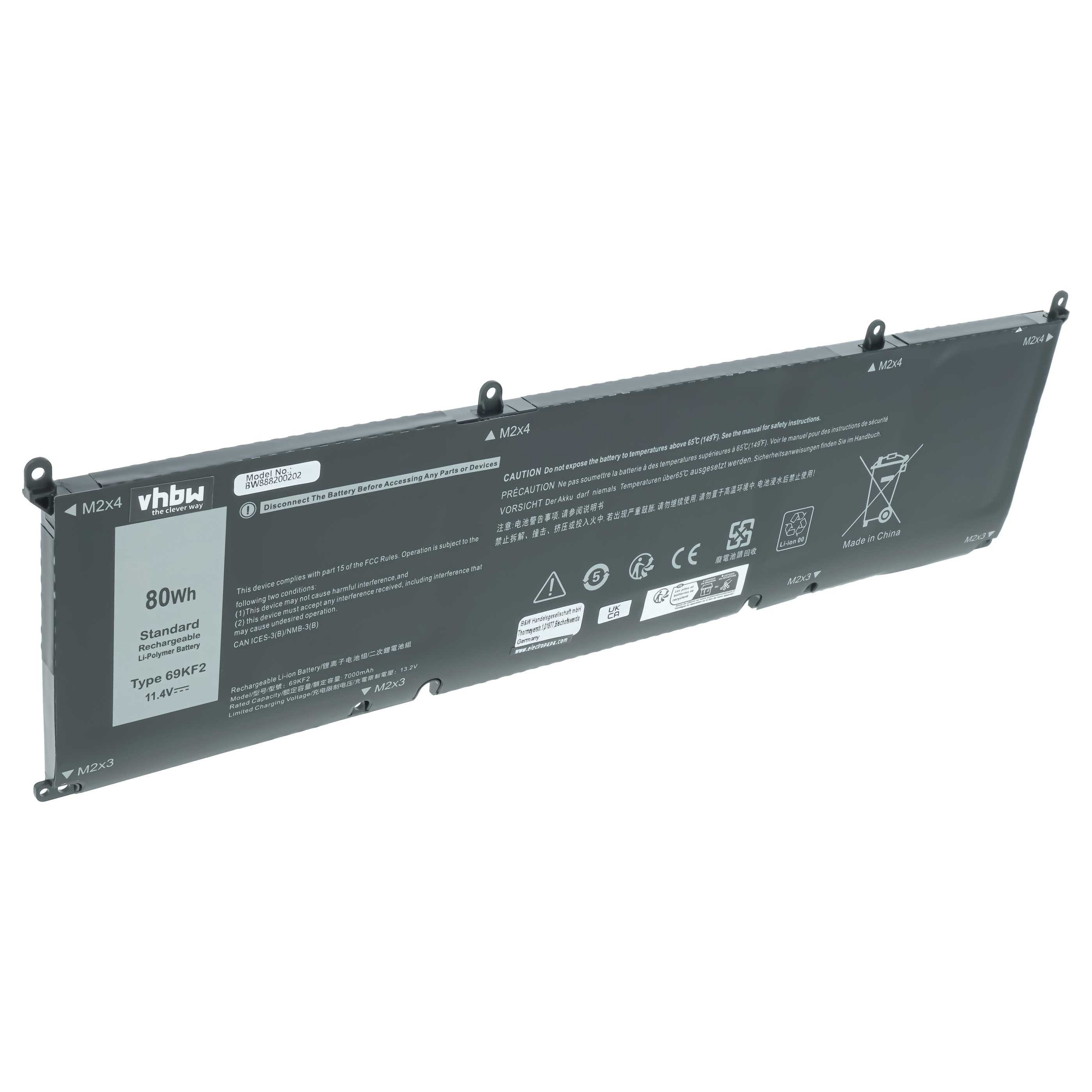 vhbw Akku passend für Dell XPS 15 9500 Core i7 4K UHD, XPS 15 9500 Notebook Laptop-Akku Akku Li-Polymer 7000 mAh (11,4 V, 1 St), Leistungsfähiger Austausch-Akku für Notebook, Wiederaufladbar, Jede