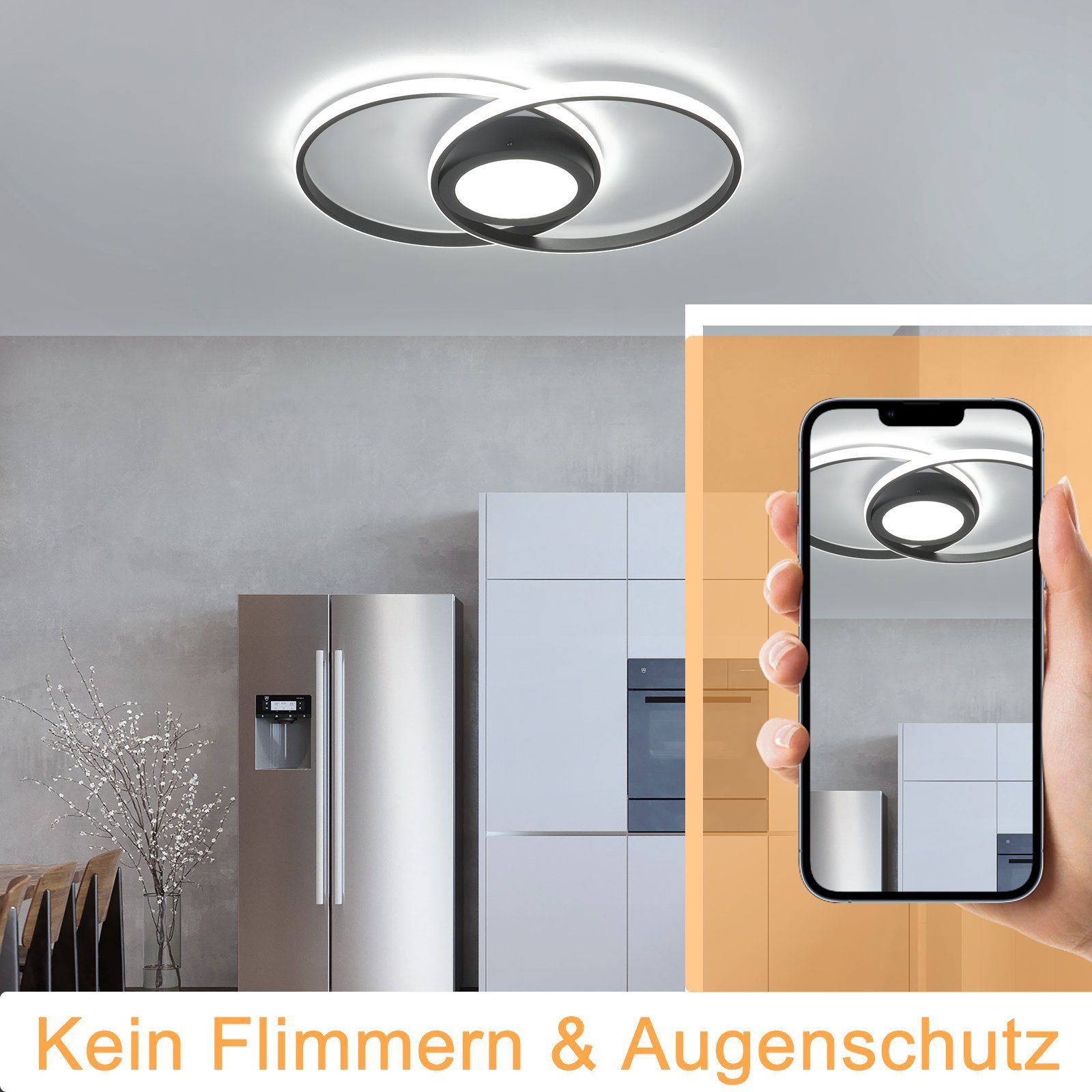 ZMH LED Deckenleuchte Wohnzimmer Deckenlampe Dimmbar mit Fernbedienung Modern 48W Flur, NachtlichtTiming, LED fest integriert, 3000-6500k, Augenschutz