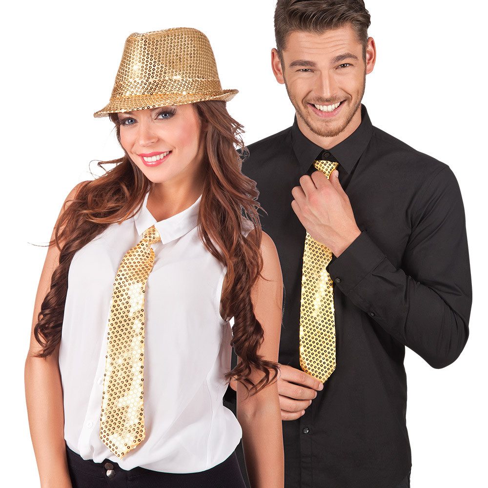 Boland Kostüm Krawatte m. Pailletten GOLD günstig online kaufen