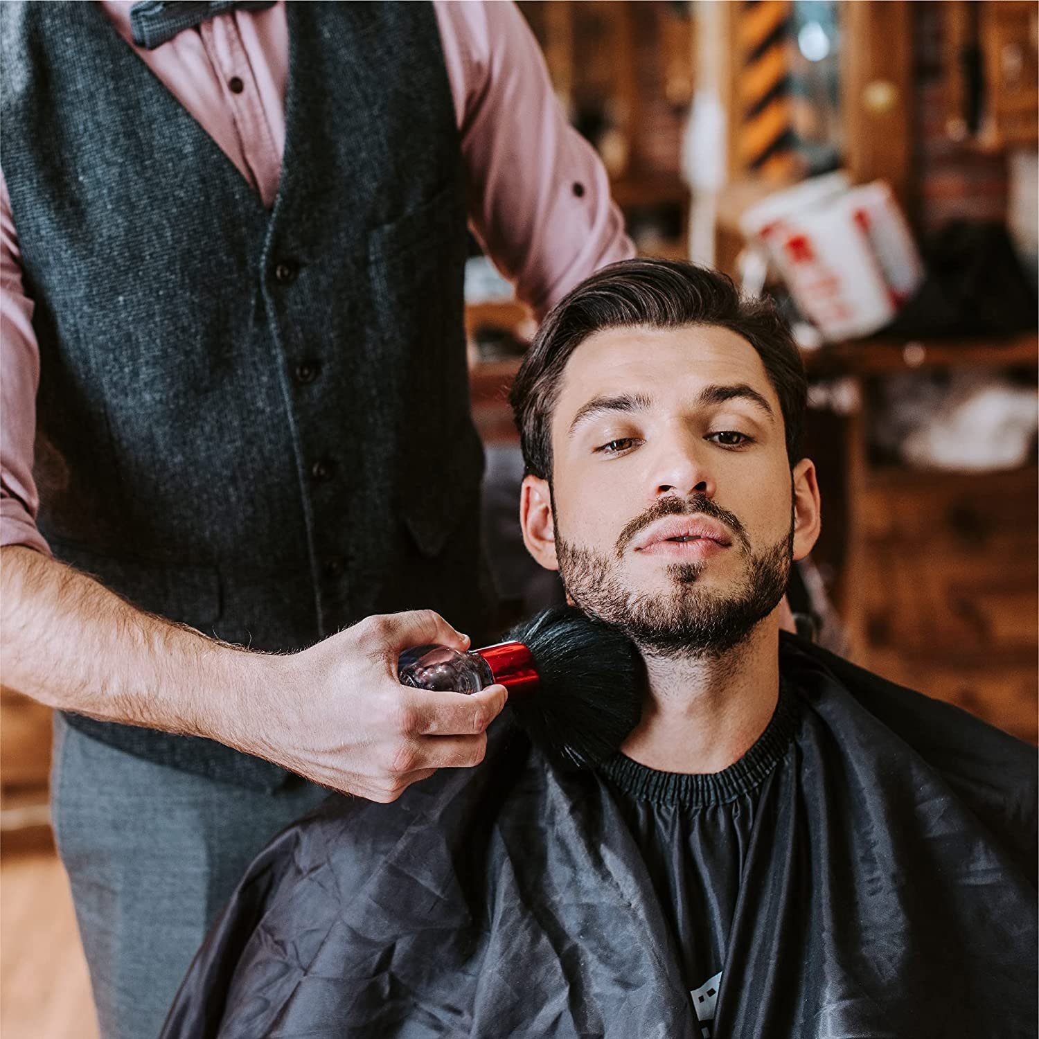 VARA Umhang Friseurumhang schwarz verstellbar Umhang Friseur Erwachsene