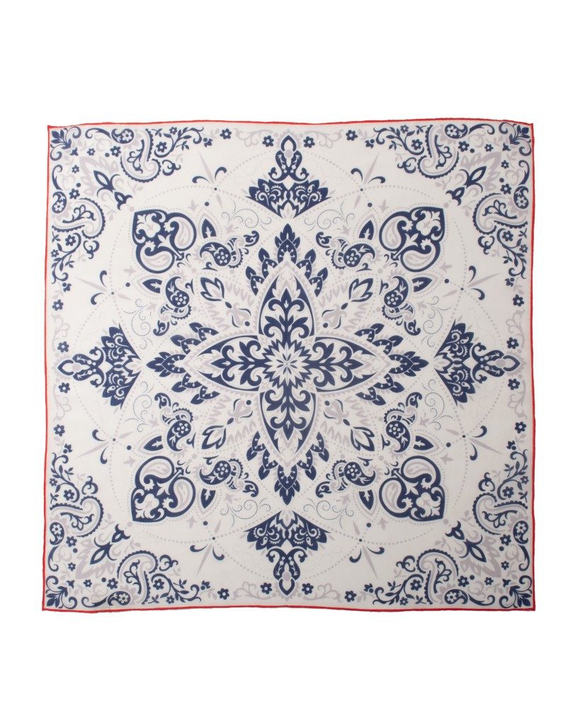 MayTree Seidentuch Baumwolle und Seide quadratisch 65x65cm, Folklore, (Stück), 70% Baumwolle, 30% Maulbeerseide mit handrolliertem Rand