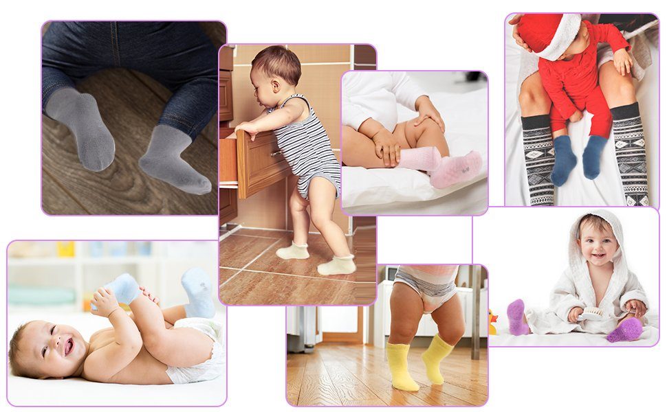 Weiche Atmungsaktiv braun Baumwoll Arbeitssocken und (3-Paar) Kinder warm Anti-Rutsch-Socken Yalion Babysocken Socke