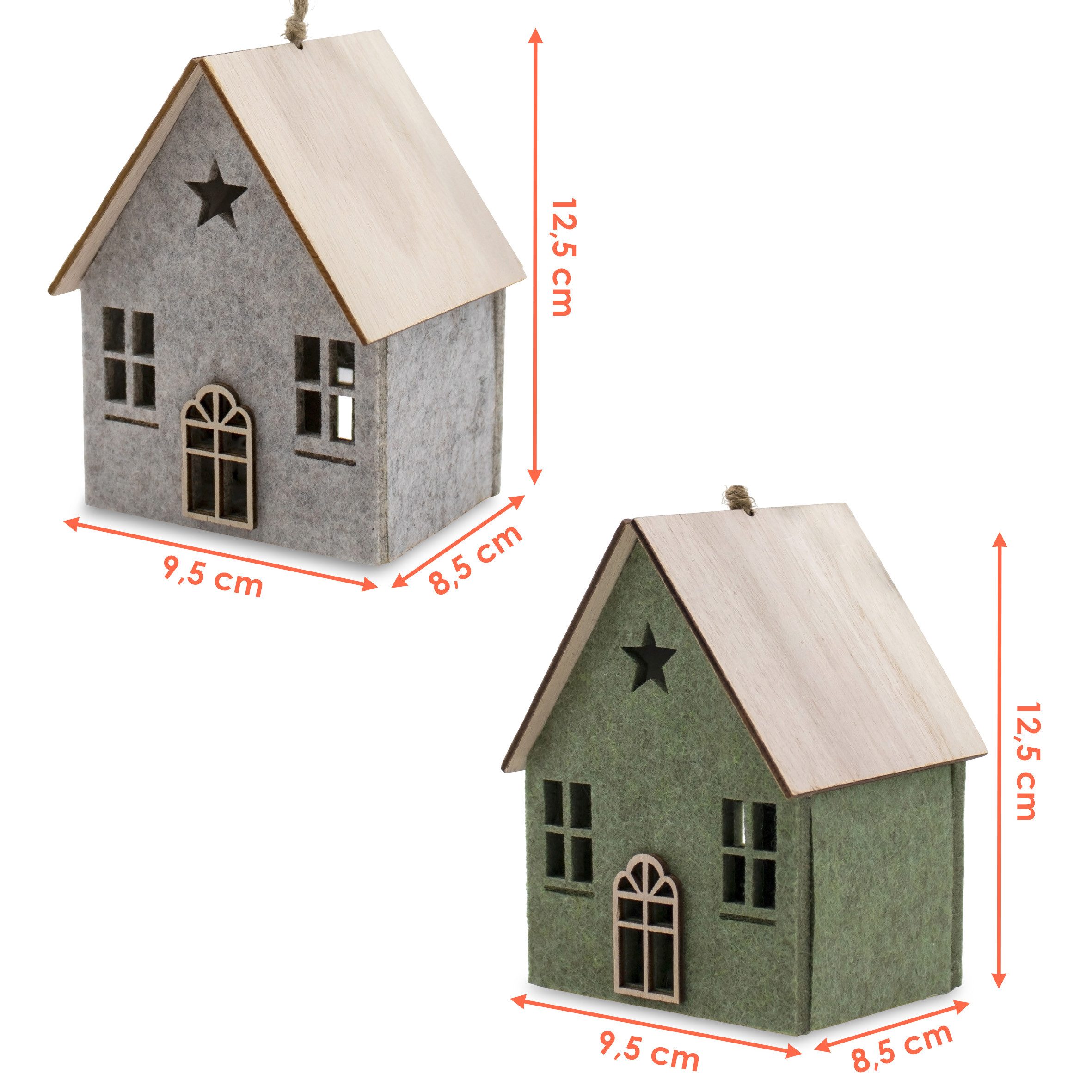 Spetebo Dekoobjekt LED Filz Winterhaus mit Holzdach 2er Set - 12 x 9 cm (Set, 1 St., 1), inklusive Batterie – Bild 2 von 5