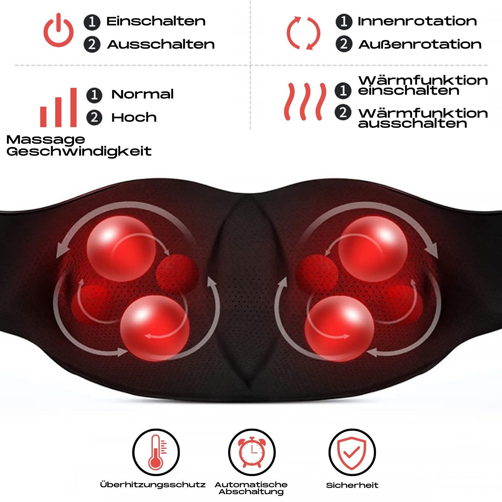 smartEC Shiatsu-Massagegerät Shiatsu Nacken-Schulter-Massagegerät mit HeatFlow inkl. Autoadapter