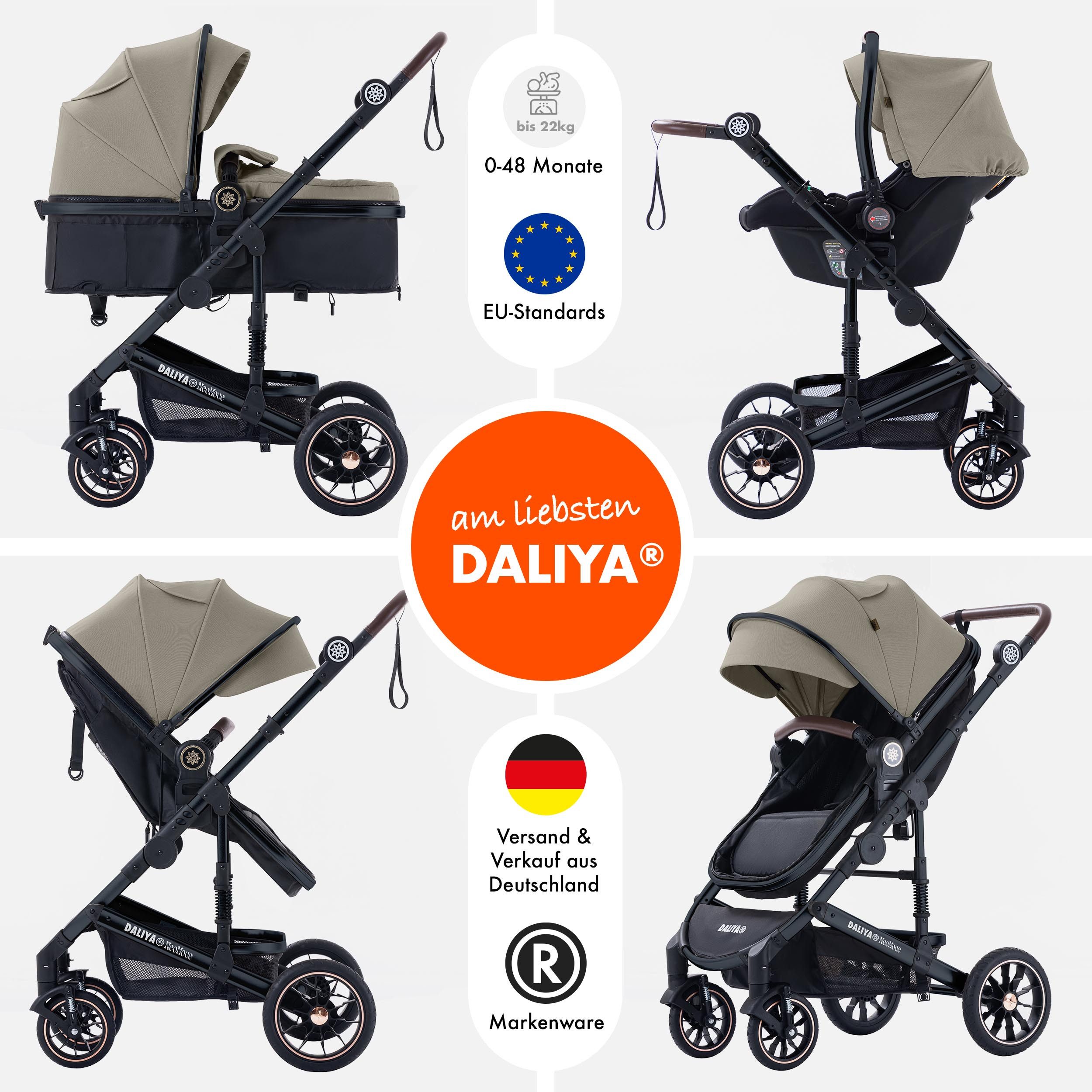 Daliya® Kombi-Kinderwagen NEOMOVE 3in1 Kinderwagen mit i-Size Babyschale & Buggy, (Reise-Set, 10-tlg), Kinderwagen mit i-Size Babyschale, Alu-Rahmen, Großer Einkaufskorb