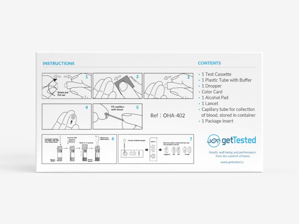 GetTested International AB Blutzucker-Teststreifen Diabetes HbA1c-Test, 1 Messparameter, Testkit, 1-tlg., HbA1c-Bluttest für zuhause, HbA1c-Test mit Ergebnis nach ca. 10 Minuten