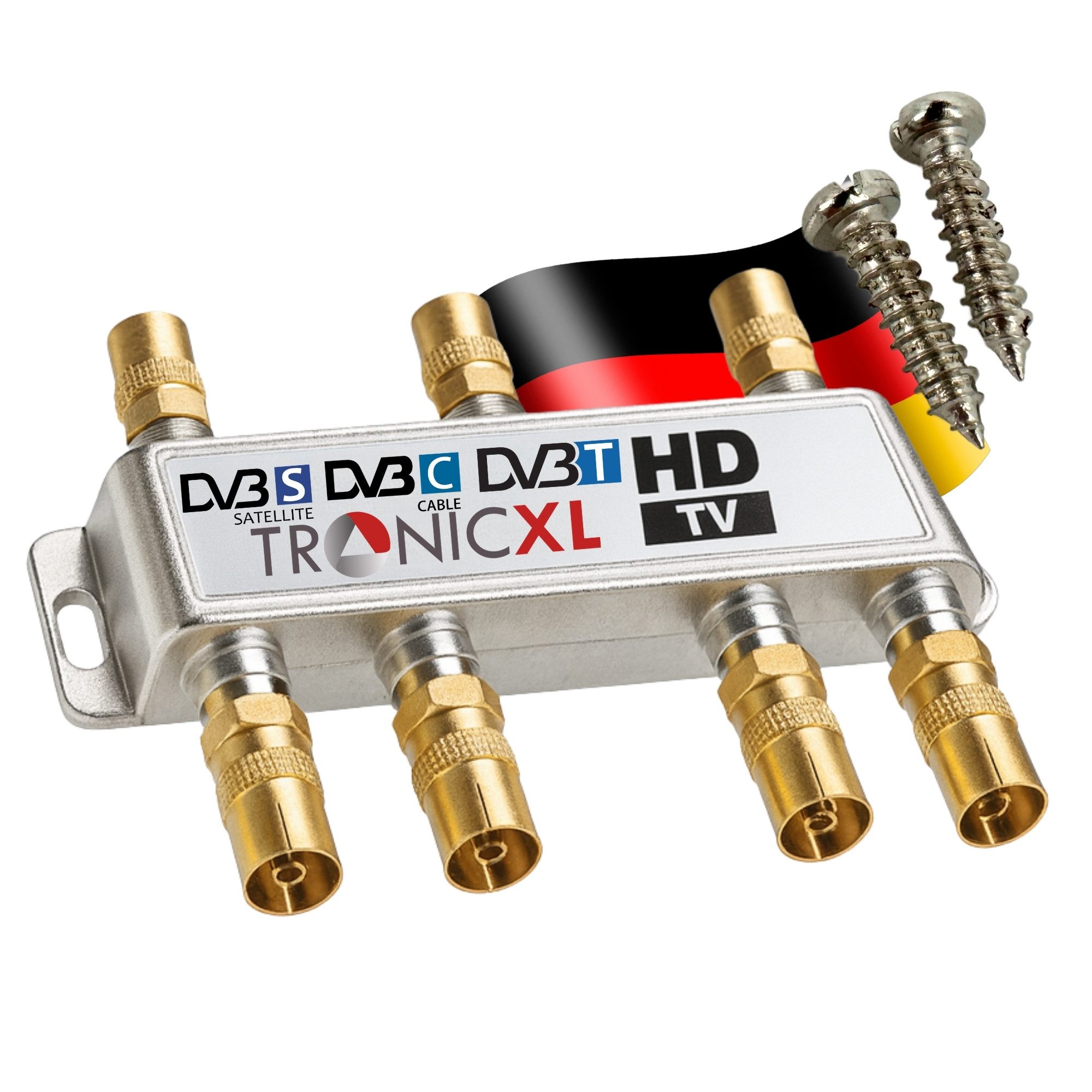 TronicXL SAT-Verteiler 6-fach Koax Antennenverteiler HD 3D 4K Verteiler Weiche Splitter TV, F-Buchsen + Koax Adapter