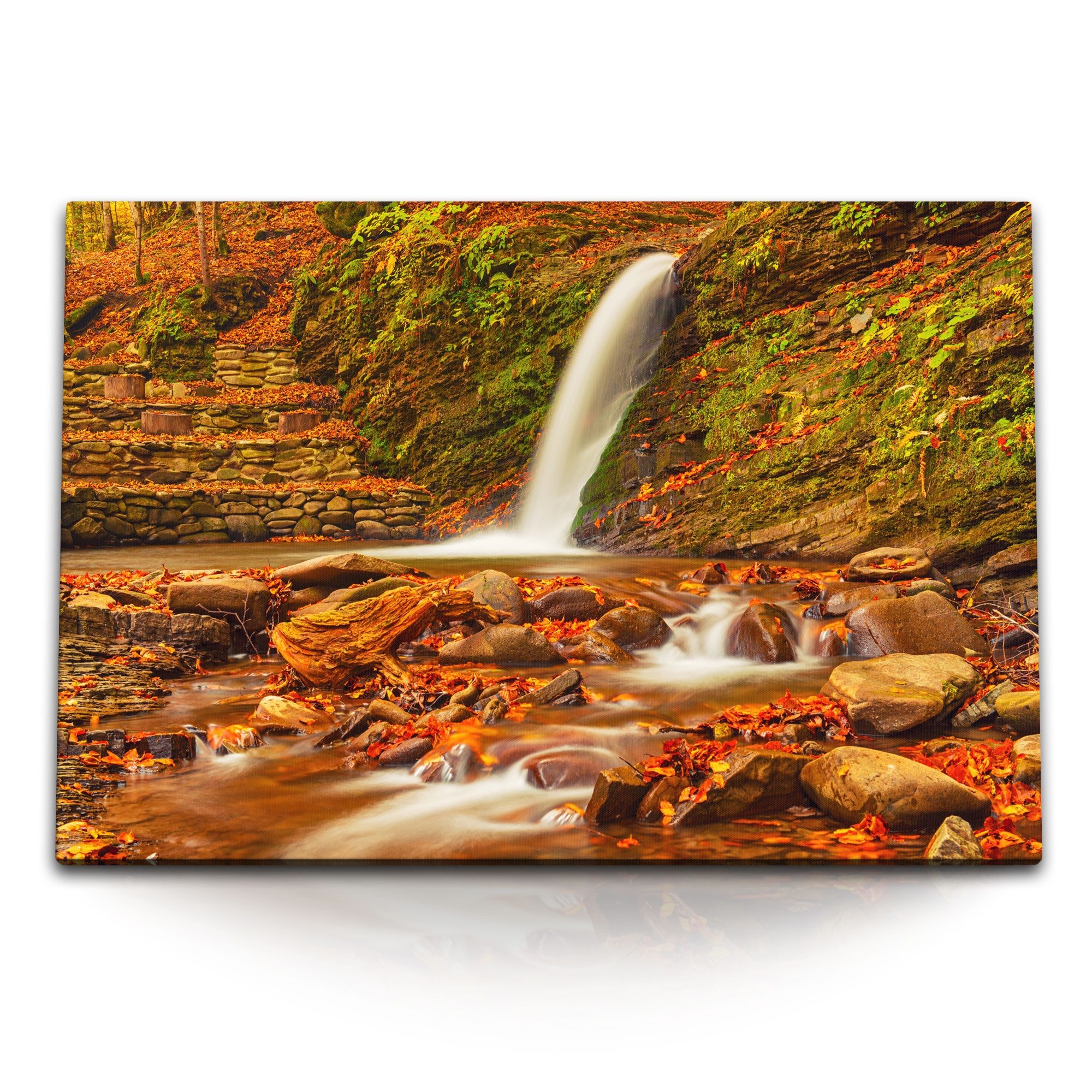 Leinwandbild 120x80cm Wandbild auf Leinwand Bach Wasserfall Natur Wald Tropisch