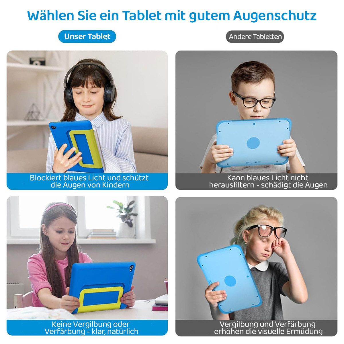 BUFO 10'' Android 64GB 1280x800 HD IPS WiFi 6 Lern Kinder Tablet (10", 64 GB, Android 15, 5G WiFi, Kids Bumper Blau, Elterliche Kontrolle, Anti-Blaulicht)