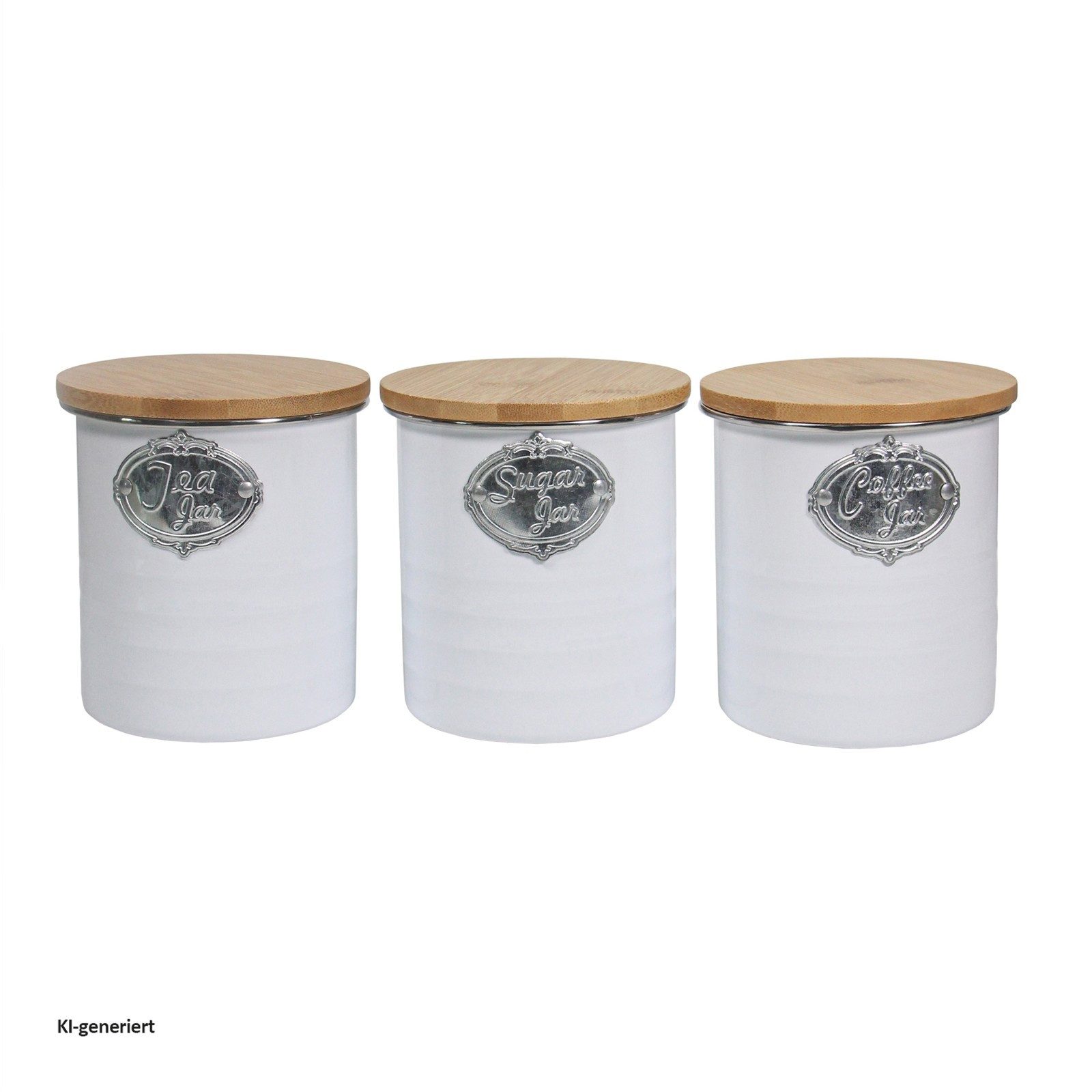 Neuetischkultur Vorratsdose Vorratsdosen 3er-Set mit Holzdeckel Landhaus Weiß, Eisen, (Set, 3-tlg., 3 Vorratsdosen), Metall Kaffeedose Teedose Zuckerdose