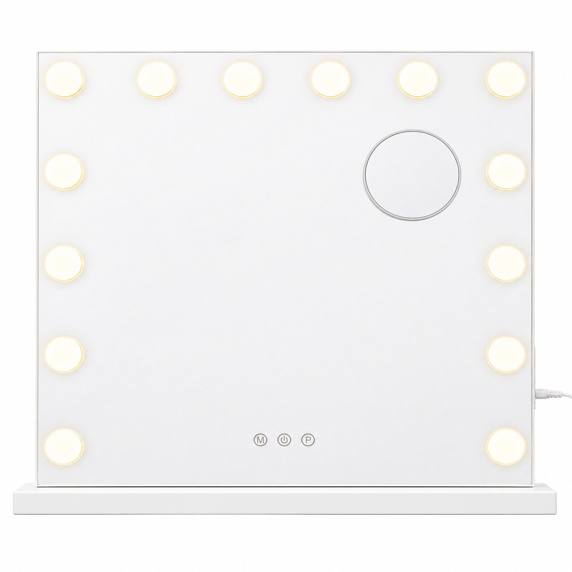 SONGMICS Spiegel Schminkspiegel mit Beleuchtung, 3 Lichtfarben, 10x Vergrößerung, 15 LEDs, 48 x 58 x 5,7 cm, Weiß