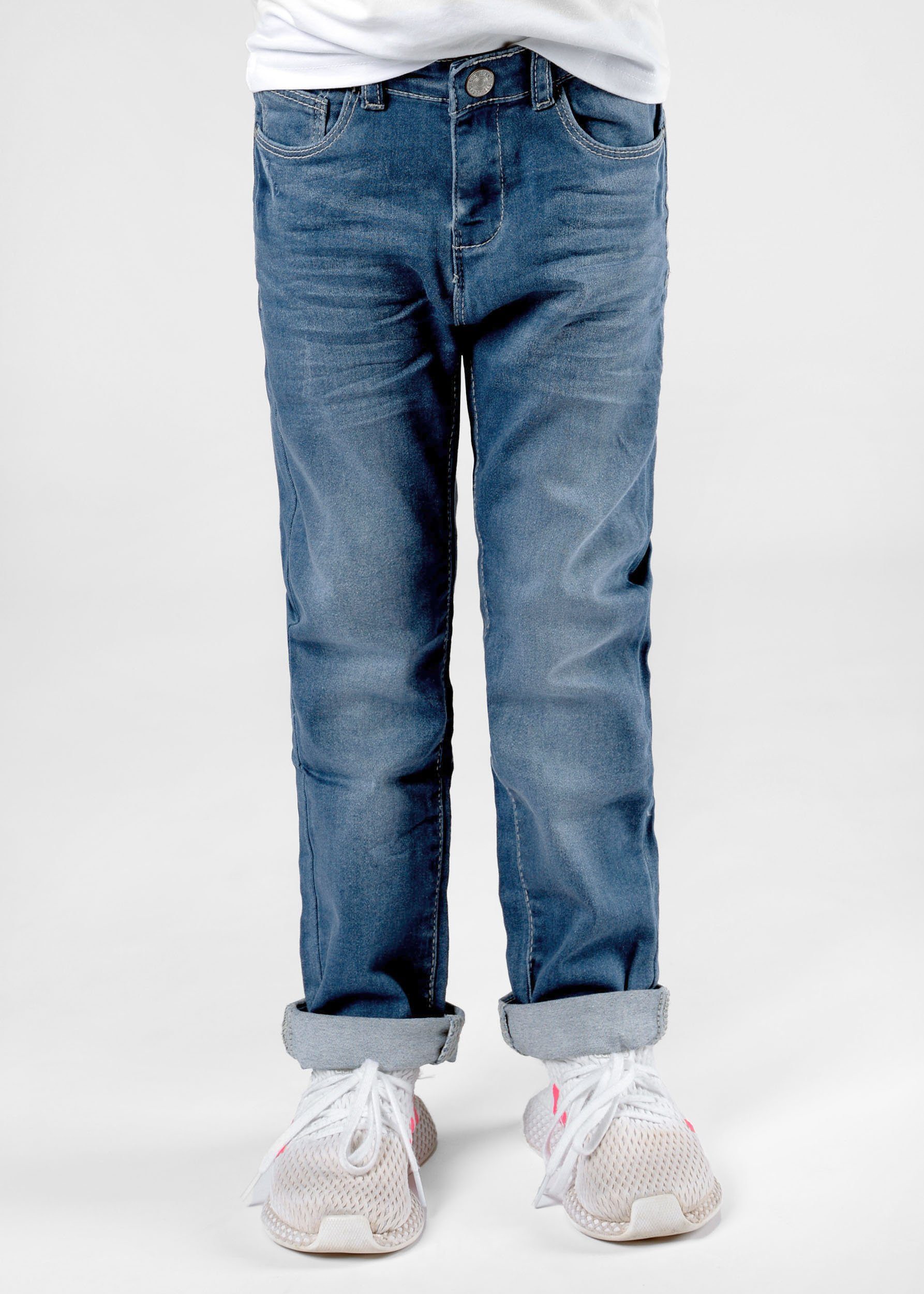 Hosenbein Skinny Jeans weitenverstellbarer zulaufendes - Denim Kleinkinder Innenbund, STACCATO Mädchen Mid schmal Regular-fit-Jeans Blue