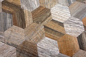 Mosani Alluminium Metall Mosaikfliesen Selbstklebende Wandfliesen in Holzoptik Hexagon, Holzbraun, Spritzwasserbereich geeignet, Küchenrückwand Fliesenspiegel