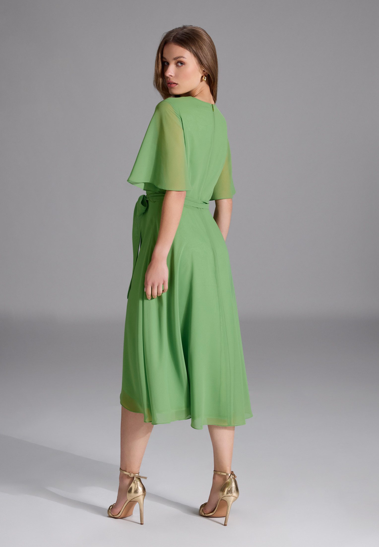 SWING Cocktailkleid - Chiffon Kleid in Wickel Optik mit Vokuhila Saum Taill günstig online kaufen