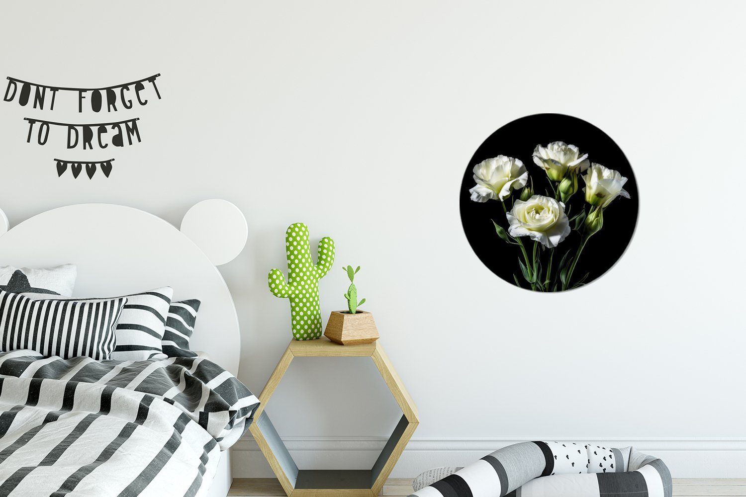- Weiß - Botanisch - für Tapetenkreis Schwarz Wohnzimmer Rund, MuchoWow - Kinderzimmer, Tapetenaufkleber, Blumen (1 Rosen Wandsticker St),
