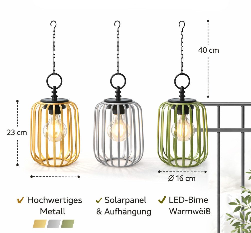 formano Gartenfigur 3er Set 23 cm Solar Windlicht Hängend LED Solarlaterne Metall IP44