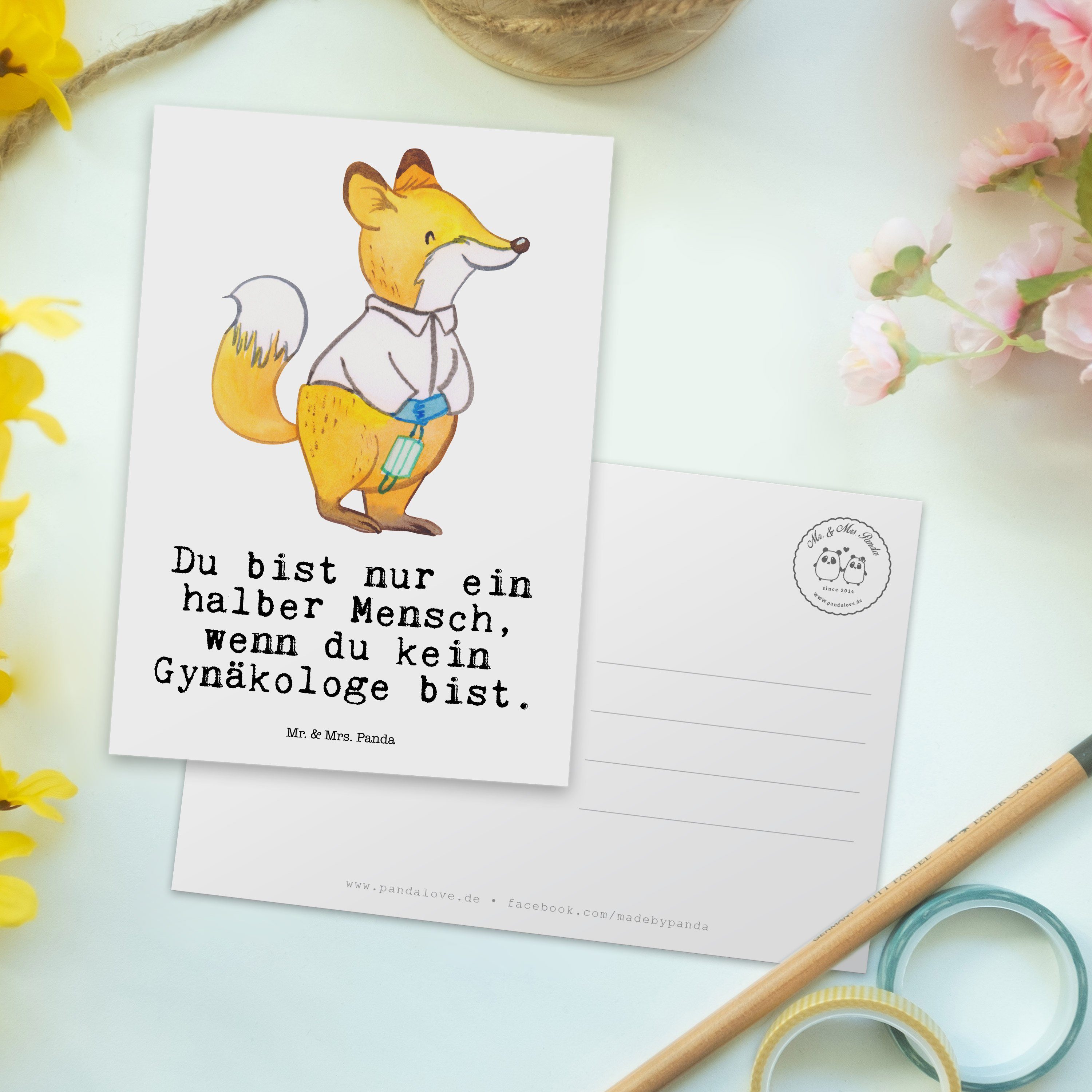 Mr. Gynäkologe Weiß Sch & Geburtstagskarte, Geschenk, Kollege, Mrs. Panda Postkarte Herz - mit -