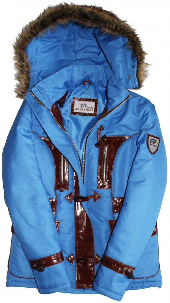 German Lederjacke Blau aufgenähten Trend Winterjacke Damenjacke Wear Lederstreifen 425H webpelz