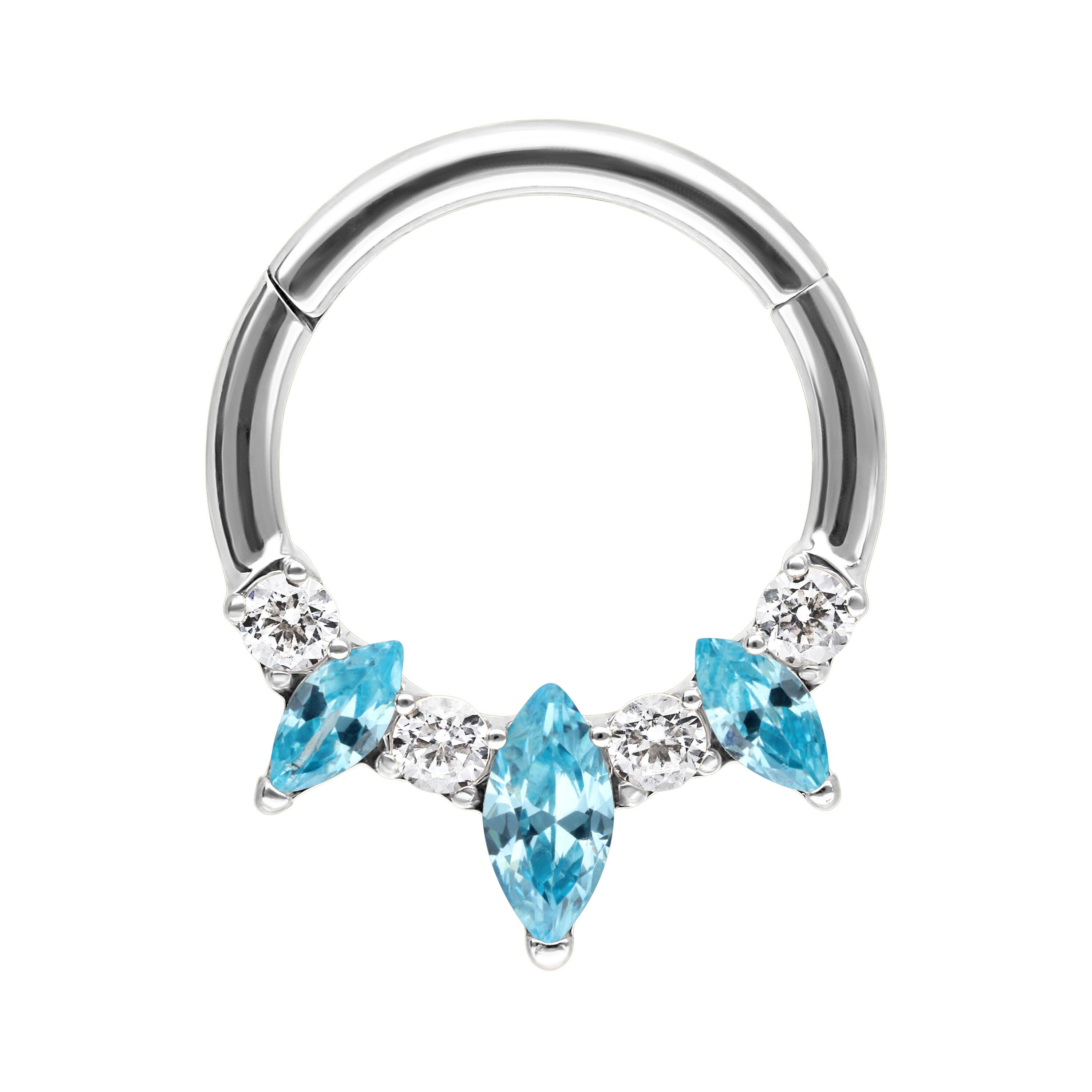 Wildcat Nasenpiercing Marquise Hinged Septum Clicker für Ohr, Nase, 1 Stück, Chirurgenstahl 316L - wasserfest, hautverträglich, Silber-Aquamarin