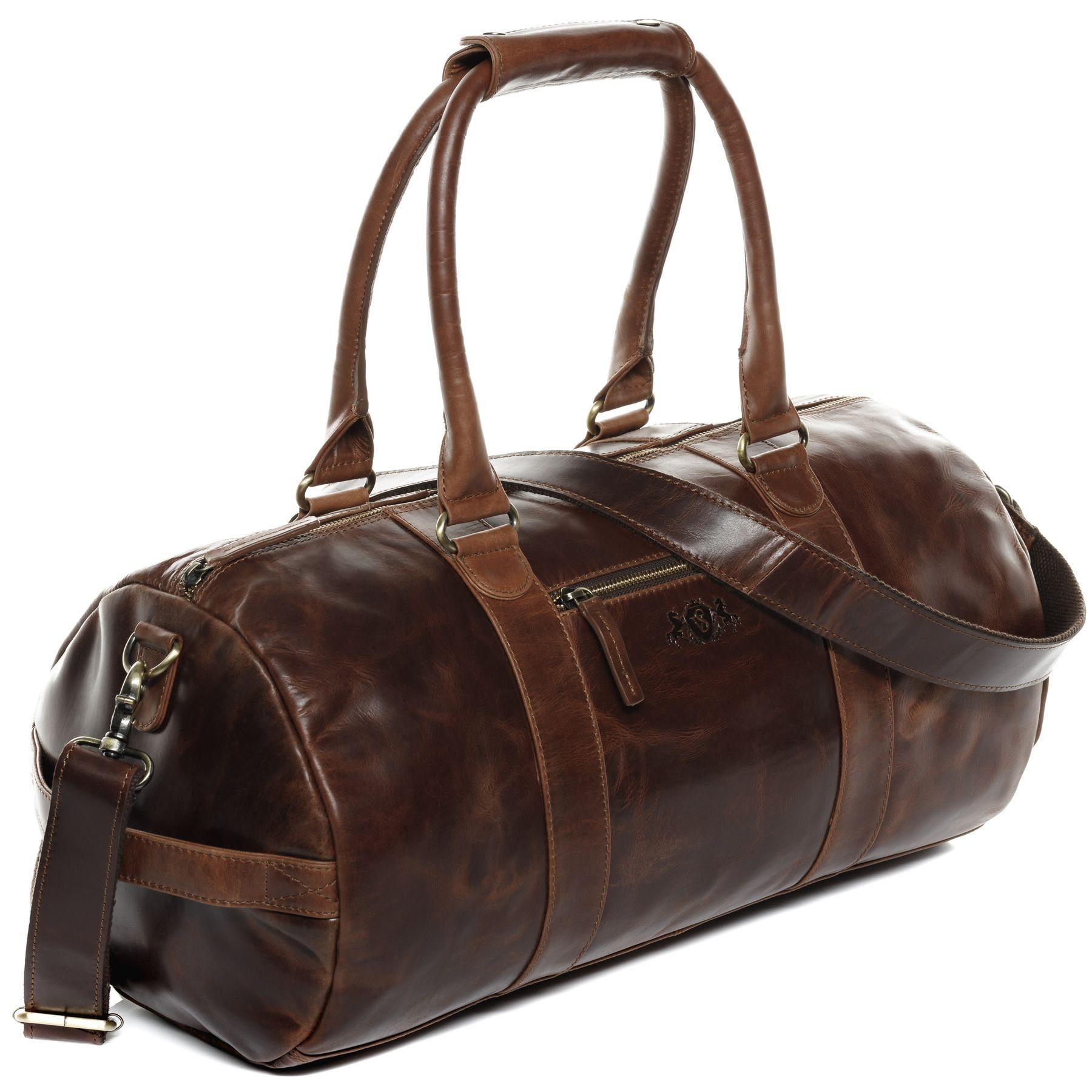 SID & VAIN Reisetasche echt Leder Weekender groß braun-46-cm, Echtleder Reisegepäck für Damen & Herren, Sporttasche XL braun