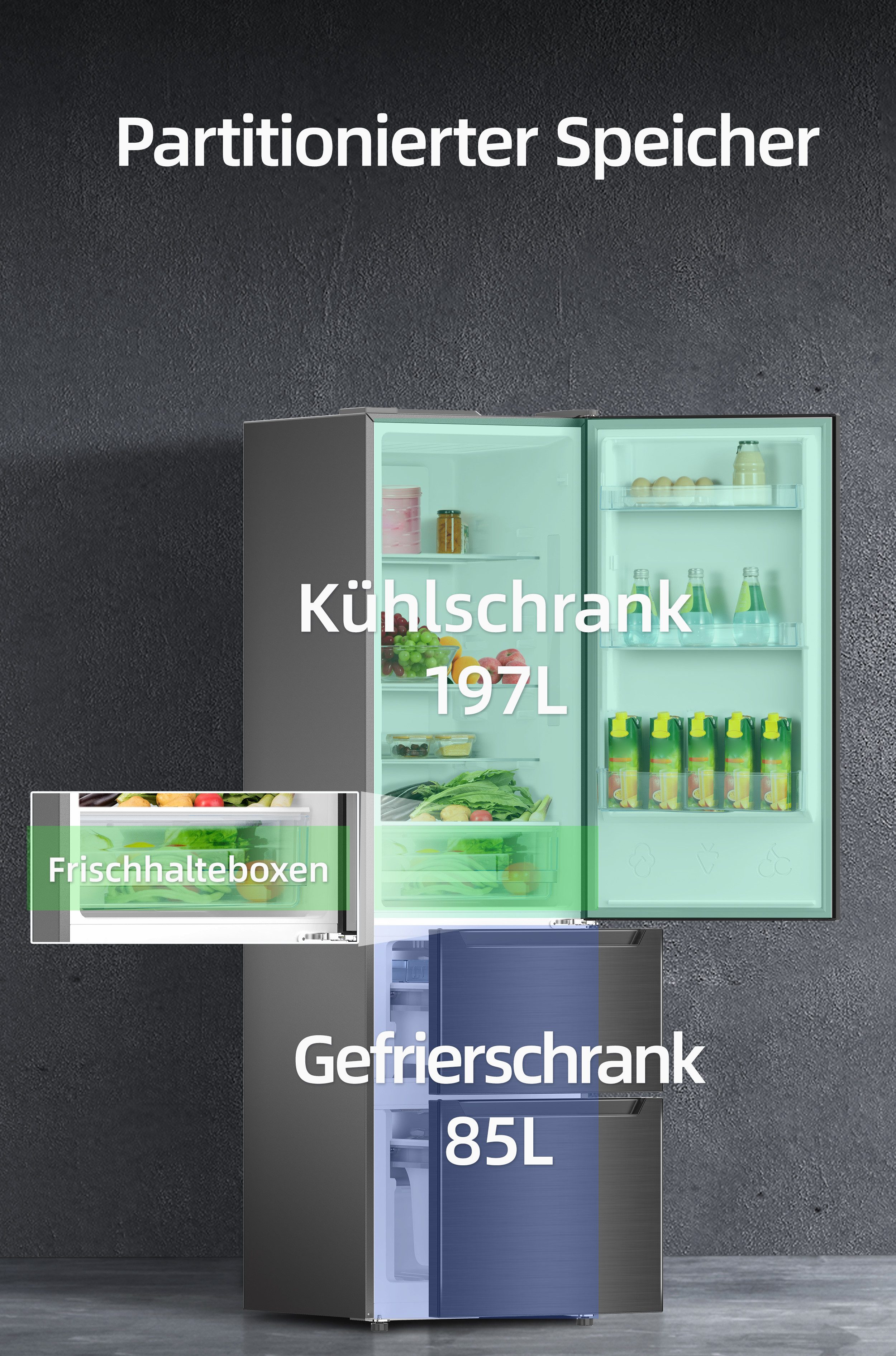 CHiQ Kühl-/Gefrierkombination Optimal Frische+ CID282NEIBE, 19.2 cm hoch, 54 cm breit, 12 Jahre Garantie für den Kompressor, 37dB, Optimal Fresh+ – Bild 4 von 5
