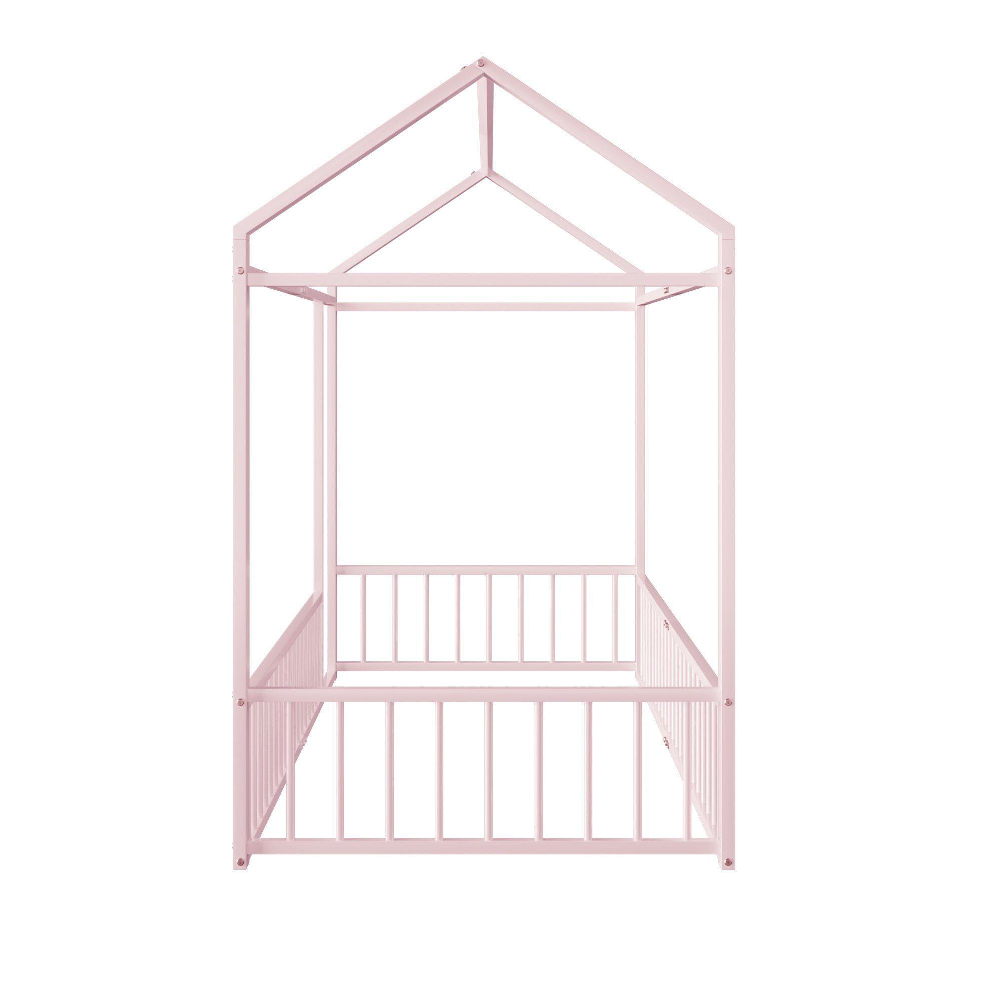 Dach Hausbett mit rosa Metallbett, Einzelbett Flieks ohne Kinderbett 90X200cm Lattenrost