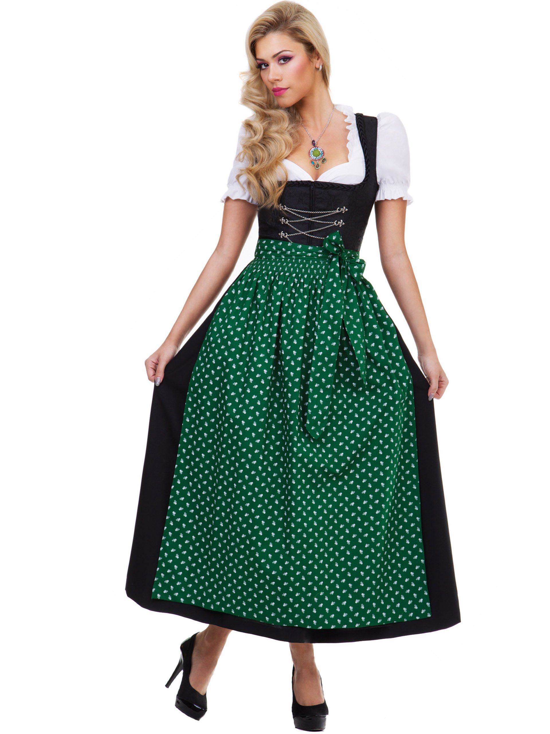 Luisa mit Langes Dirndl Almbock grüner Dirndl schwarz Schürze (2-tlg)