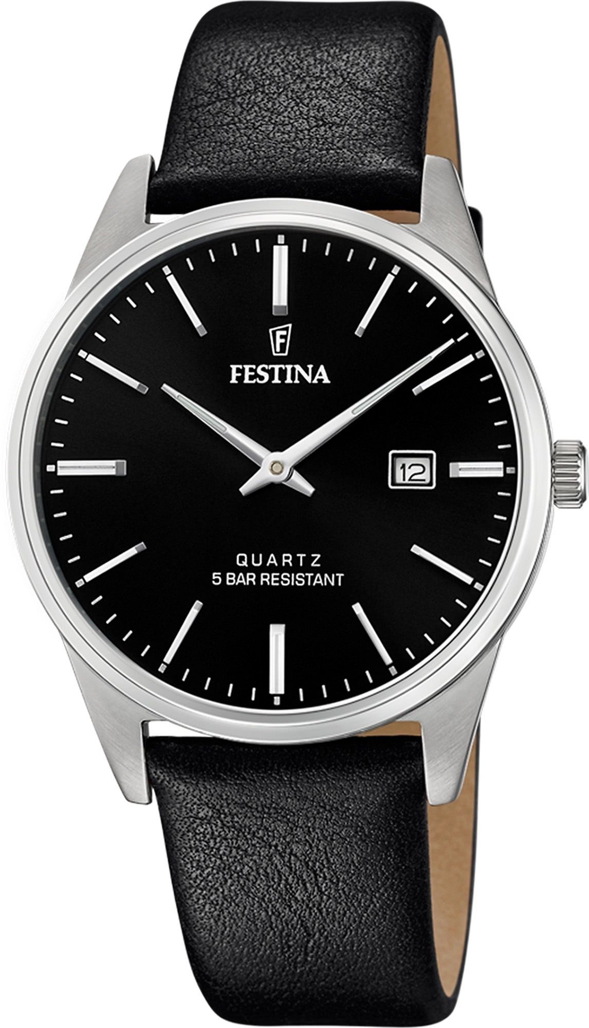 Festina Quarzuhr Festina Elegant Herren Uhr F20512/4, (Analoguhr), Herren Armbanduhr rund, Lederarmband schwarz, Elegant