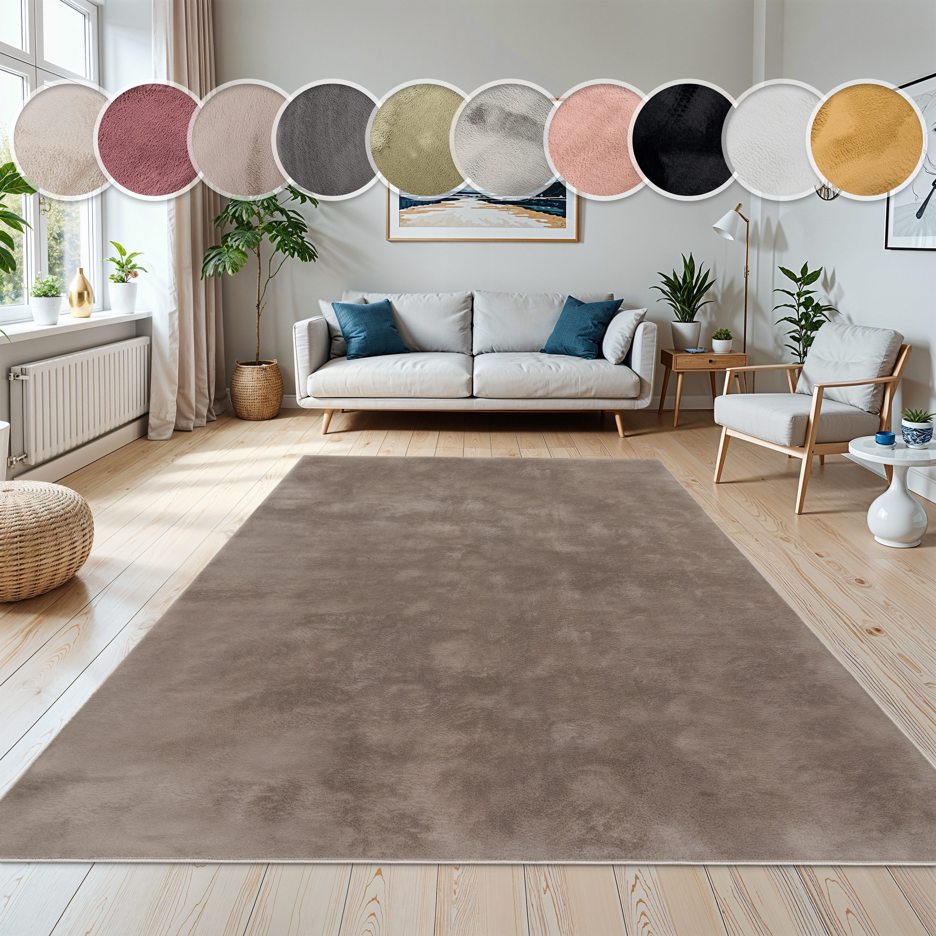 Paco Home Fellteppich Kunstfell Soft 380, rechteckig, Höhe: 14 mm, Langflor, Kuschelteppich - besonders weich, Uni-Farben