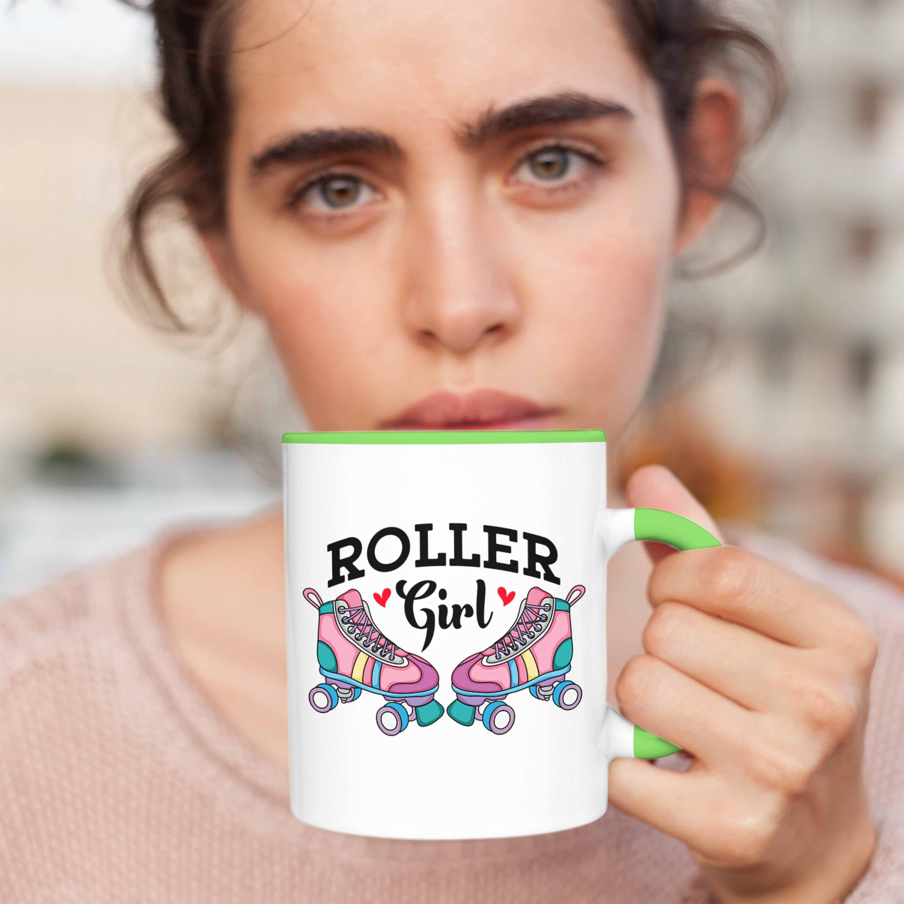 Trendation Tasse Girl" "Roller Grün für Rollschuh Tasse Geschenk Roller Girls 80er Nostalgie