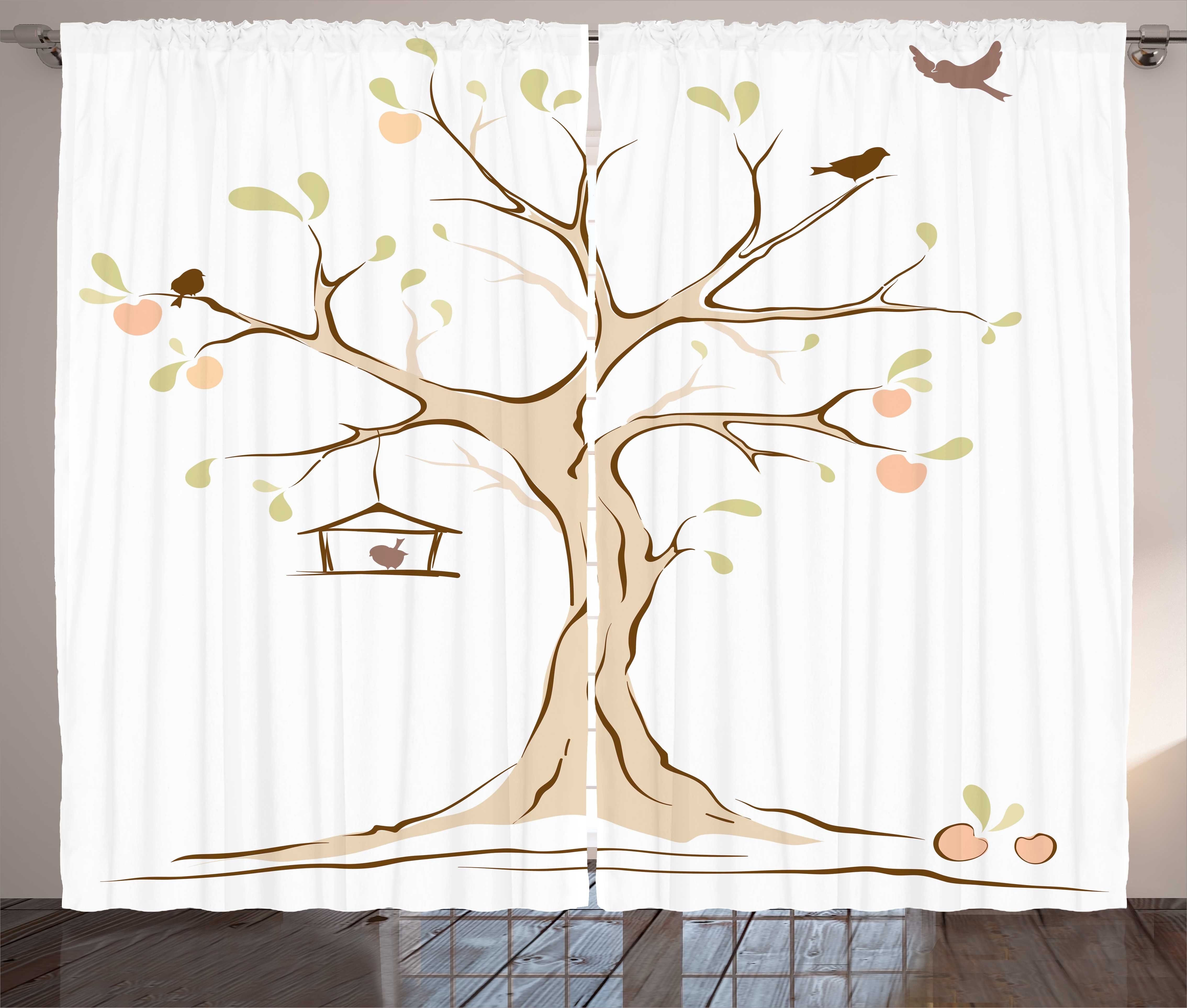 Gardine Schlafzimmer Kräuselband und mit Haken, Birds Baum Abakuhaus, Apple-Flying Kunst Vorhang Schlaufen