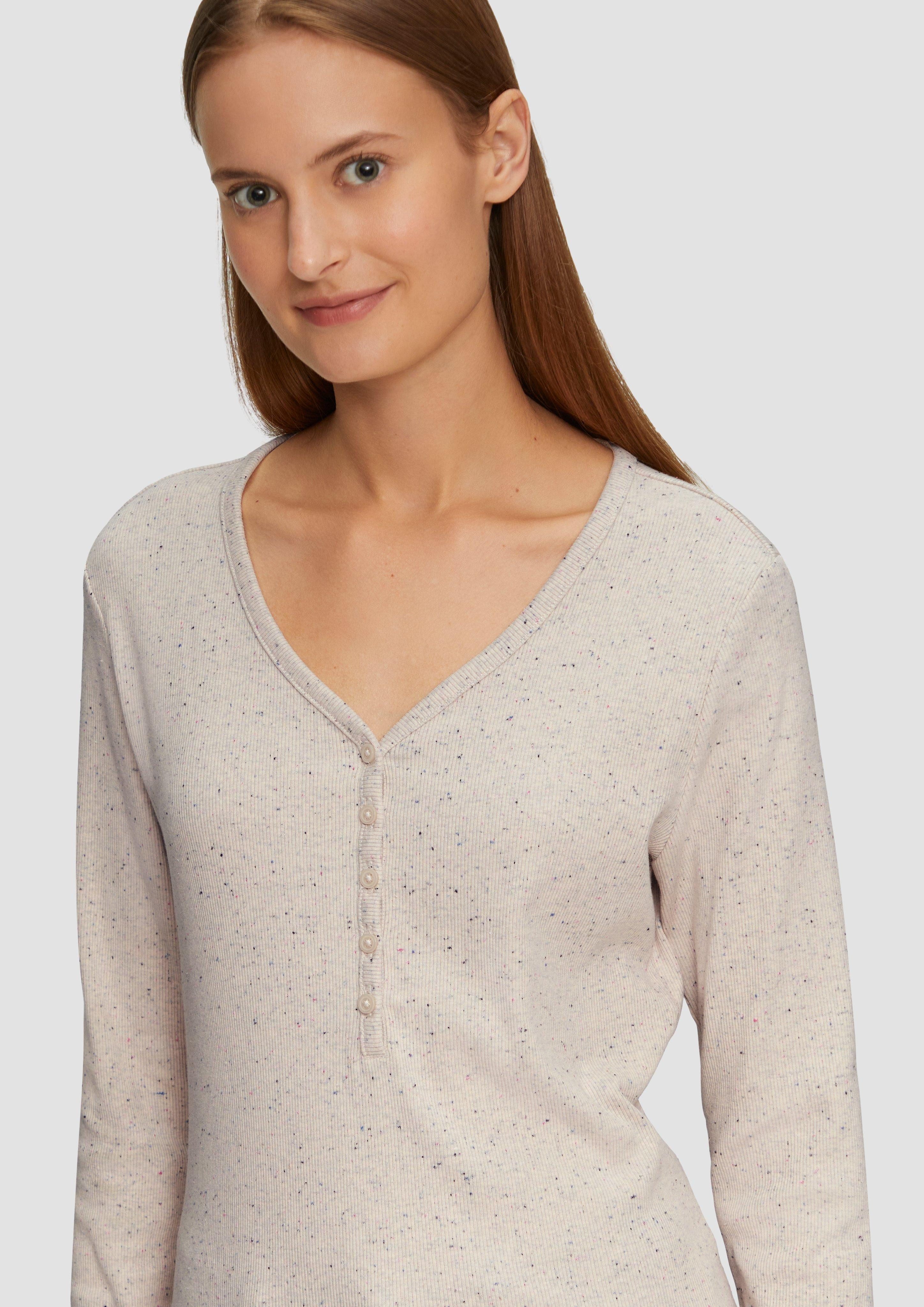s.Oliver Langarmshirt Geripptes Henleyshirt aus Effektgarn günstig online kaufen