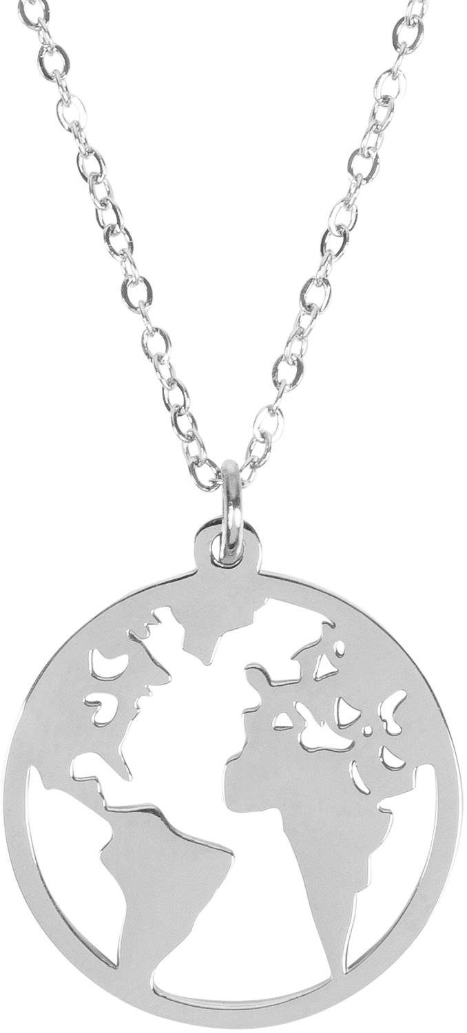 styleBREAKER Edelstahlkette (1-tlg), Edelstahl Halskette mit Weltkarte Anhänger