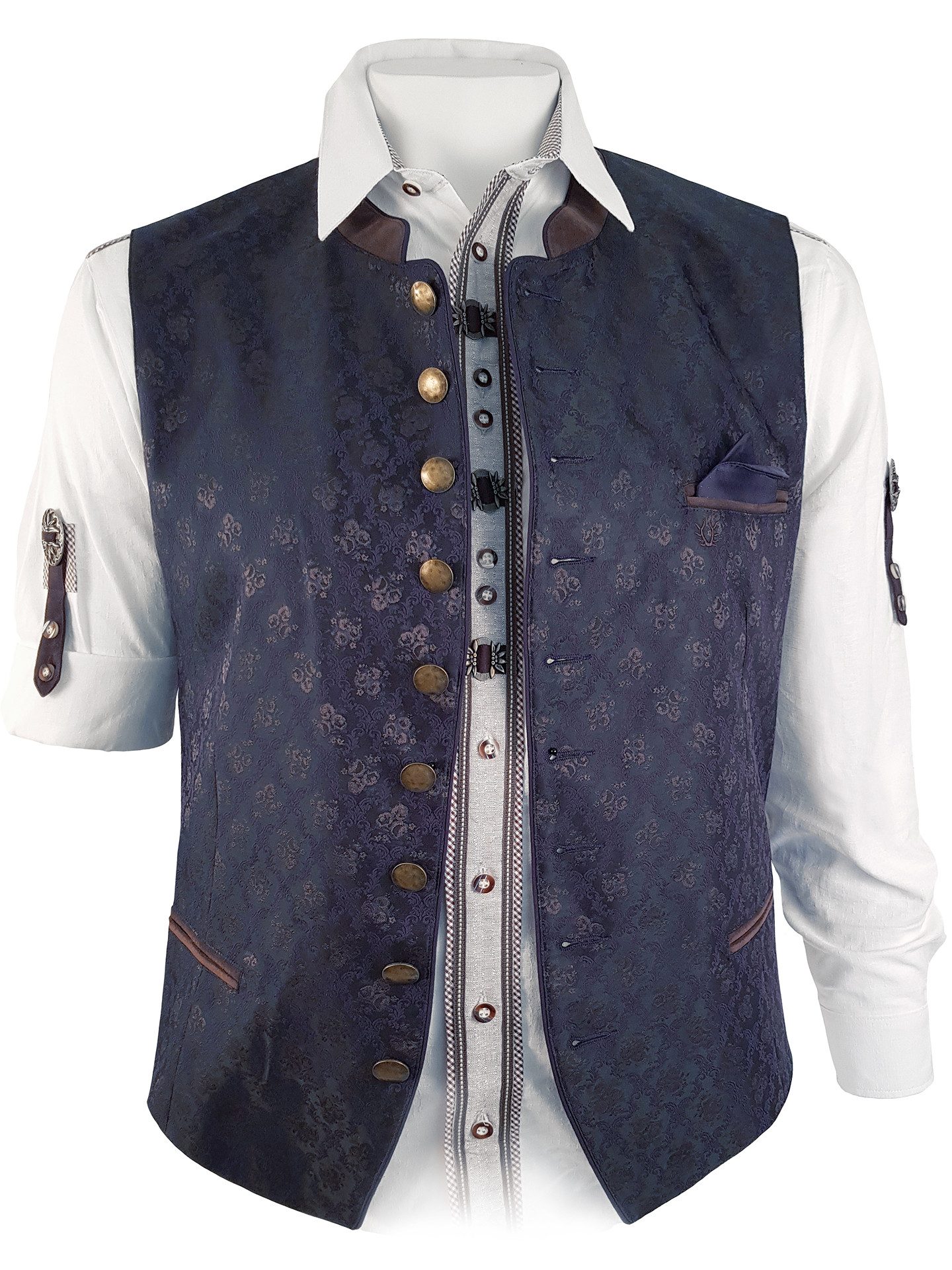 Moschen-Bayern Trachtenweste Aaron Marine Blau - Gilet Weste zur Lederhose oder Jeans