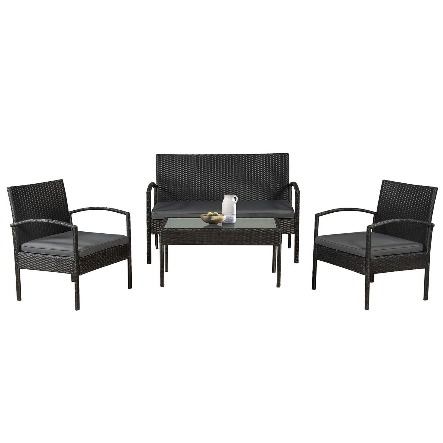 Juskys Gartenlounge-Set Trinidad, (4-tlg., Sitzgruppe), Polyrattan Sofa mit günstig online kaufen