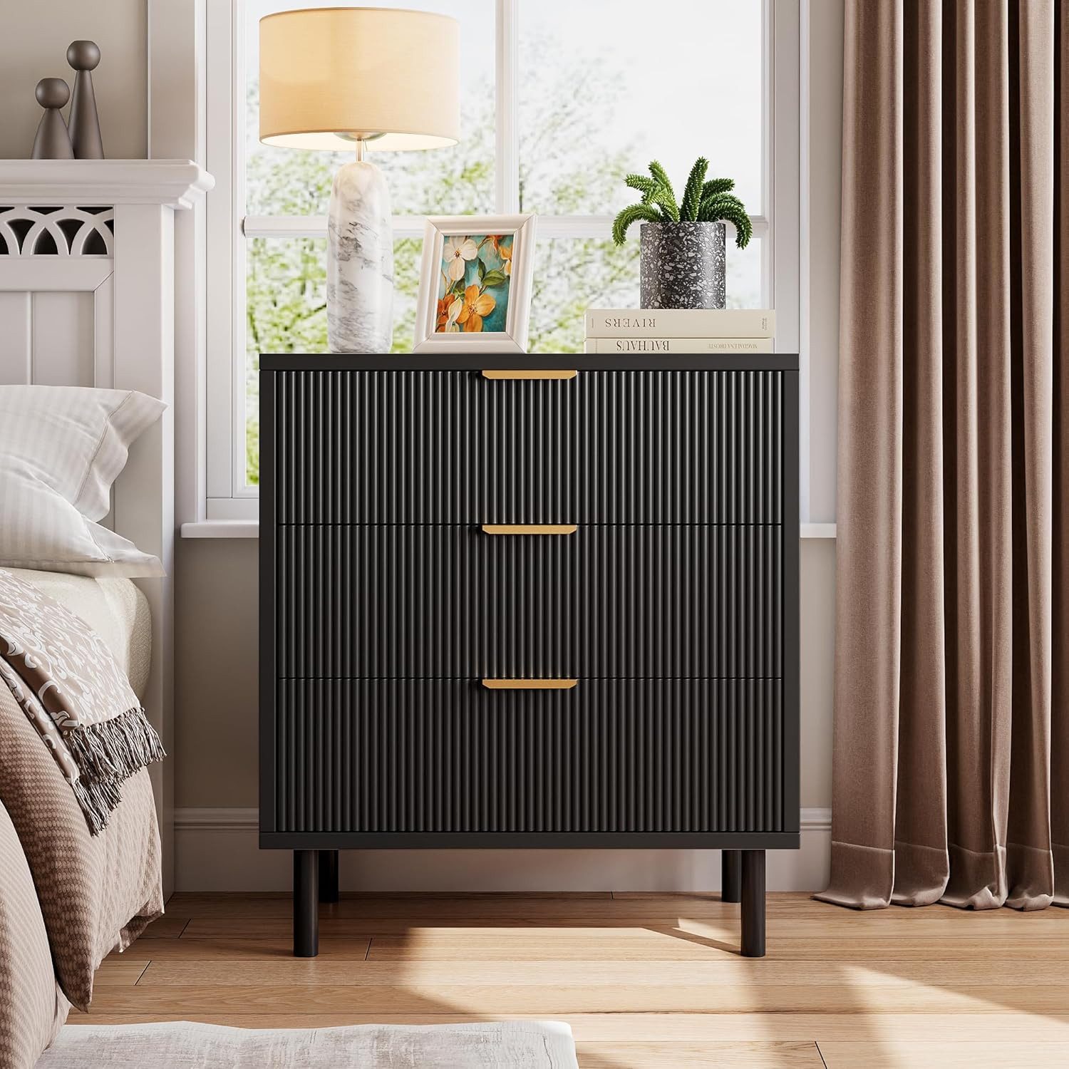 GarveeMore Kommode Kommode mit 3 Schubladen Sideboard Schubladenschrank 70x40x76cm