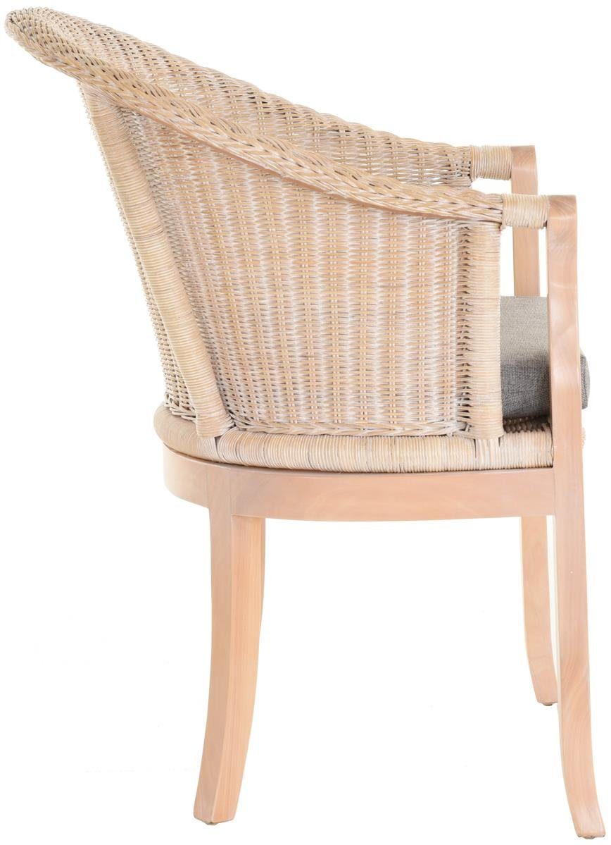 Krines Home Relaxsessel Rattan-Sessel mit Holzbeinen, Sessel aus echtem Rattan- mit Polster, Rattanstuhl