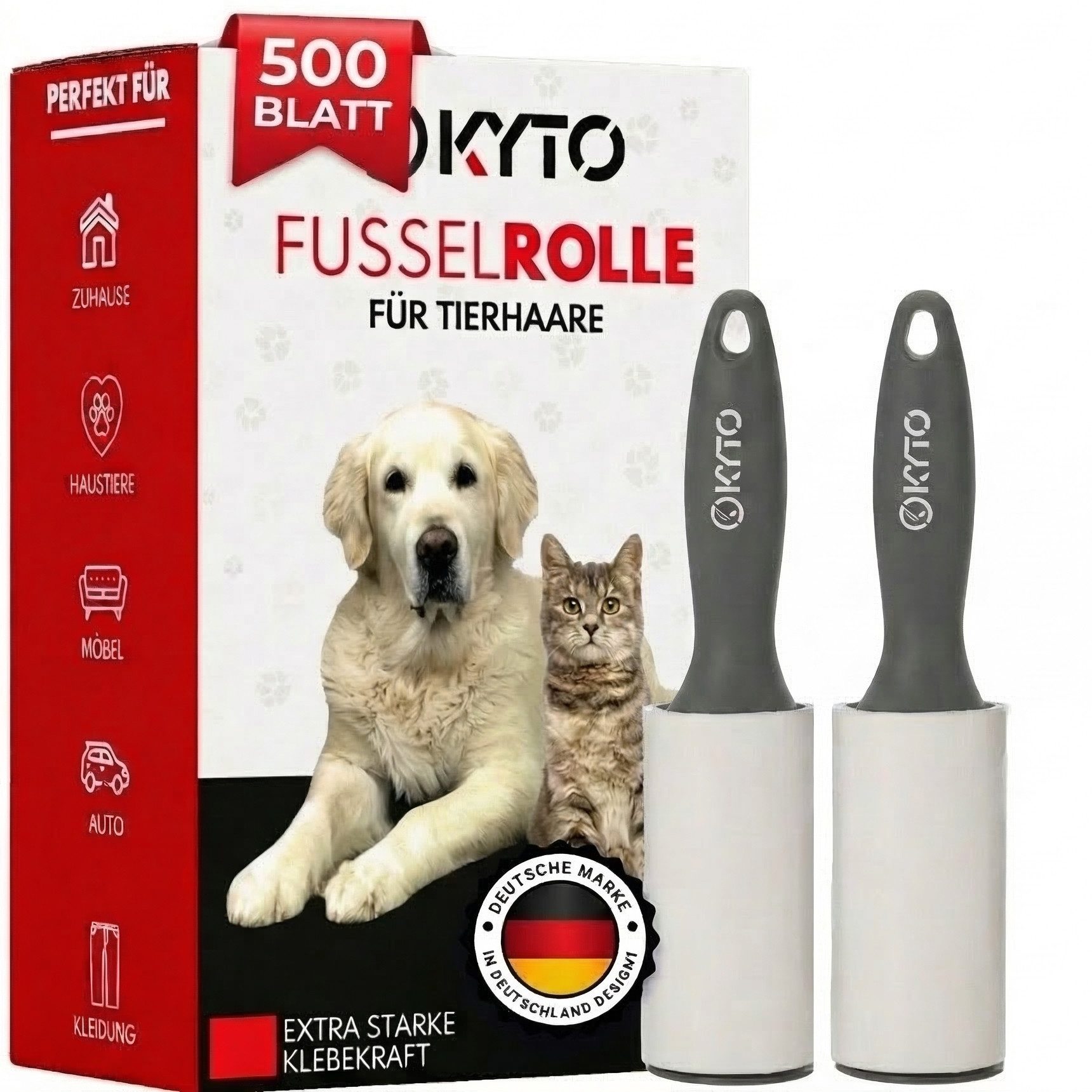 Kyto Fusselroller Kyto Fusselrolle Set 5 Rollen + 2 Griffe - 100 Blätter pro Rolle
