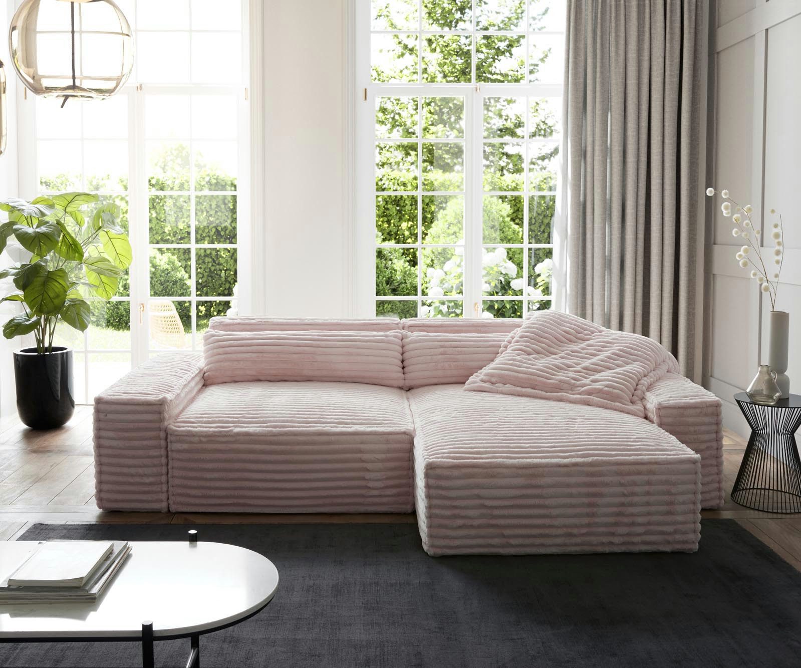 DELIFE Ecksofa Sirpio, XL Plüschcord Rosé günstig online kaufen