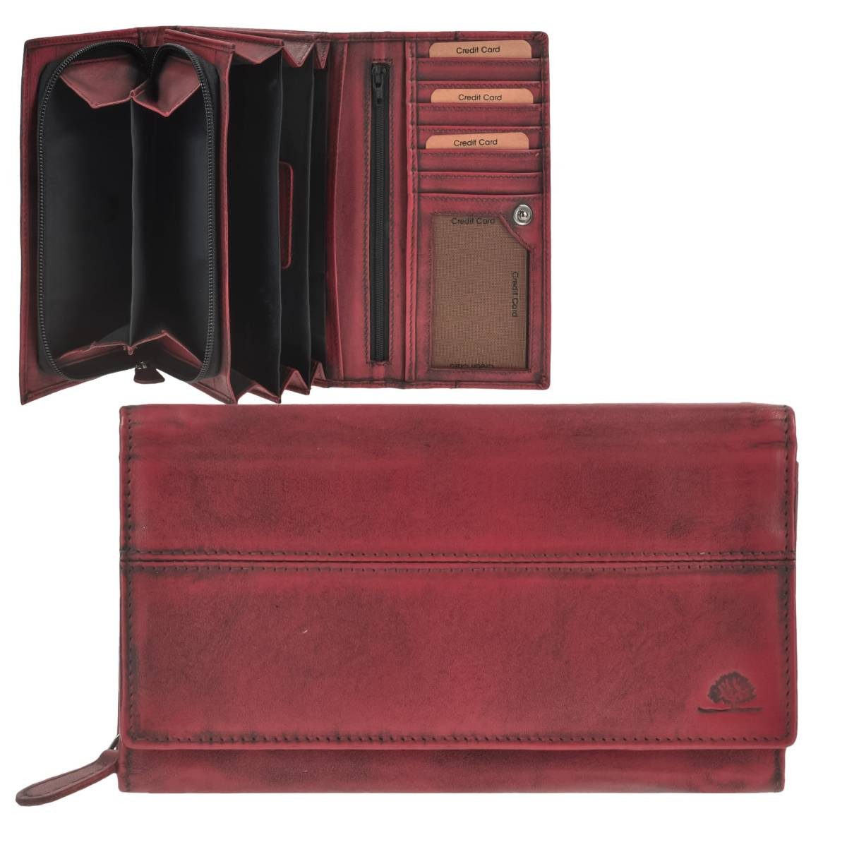 Greenburry Geldbörse "Destressed" Leder Portemonnaie Damen mit RFID Schutz, Querformat, Lederbörse, Portemonnaie, 18x11cm