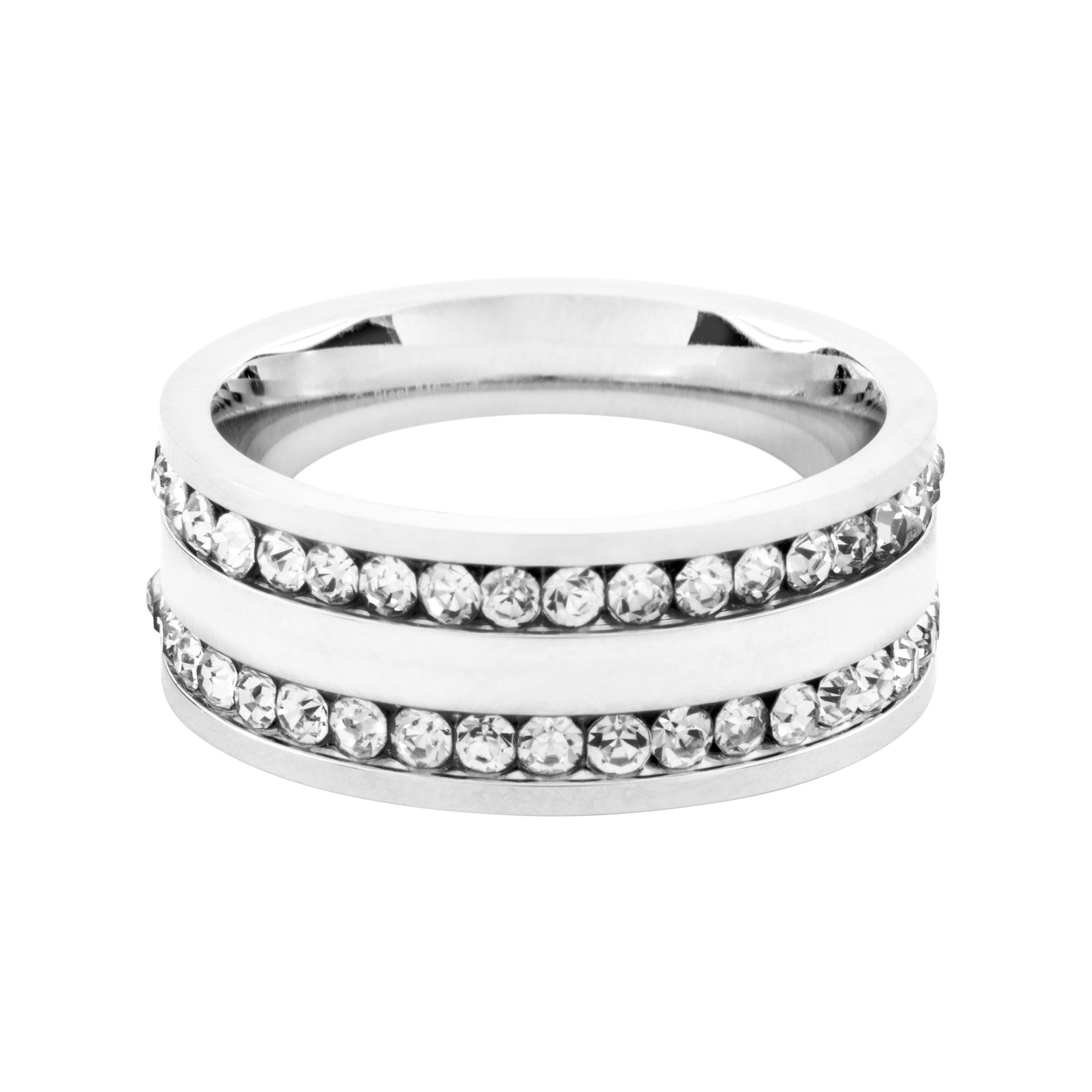 meditoys Fingerring Damen-Edelstahlring · silberfarben mit Kristallen