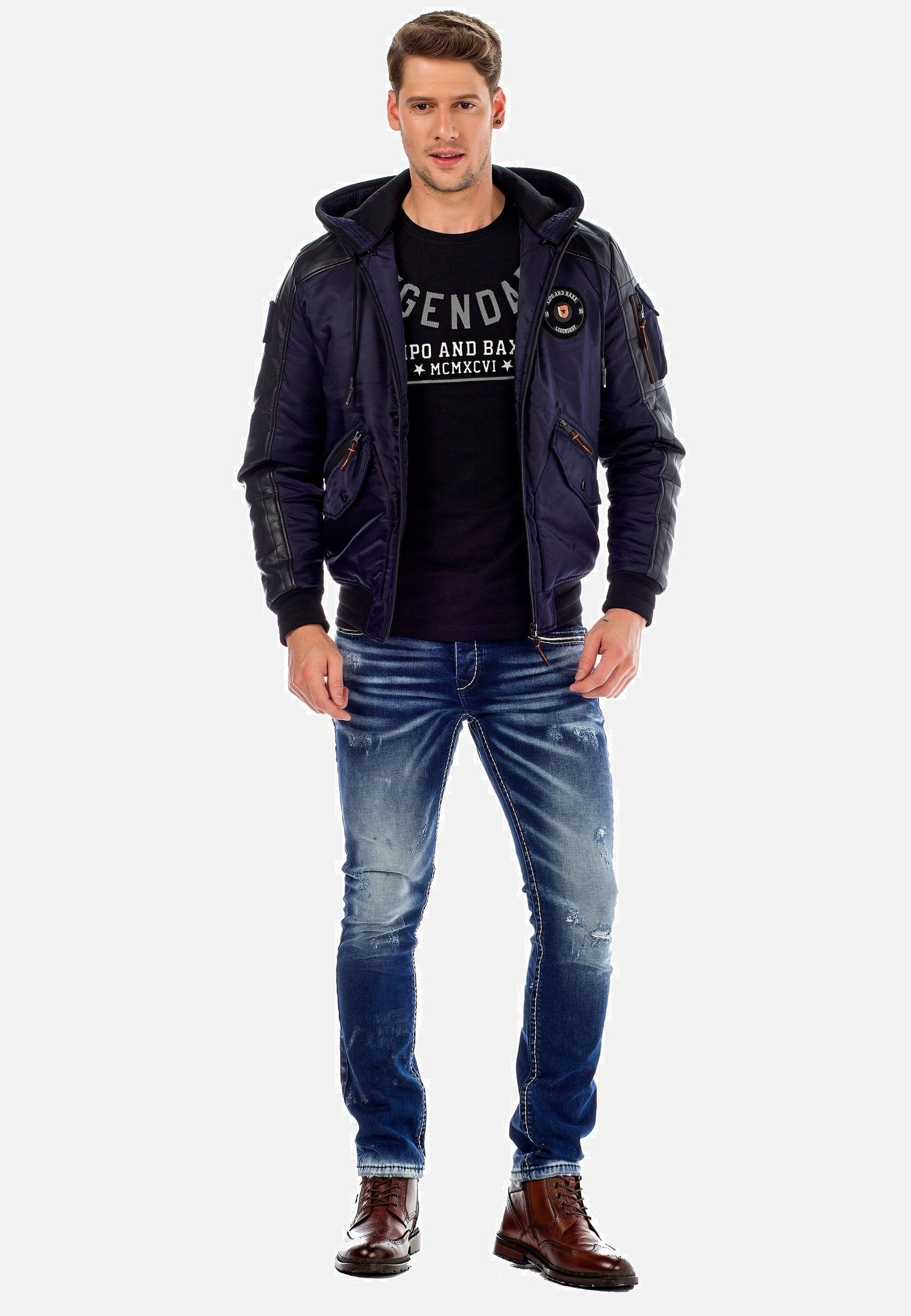 Cipo & Baxx Bomberjacke Jacke mit abnehmbarer Kapuze, CM-134