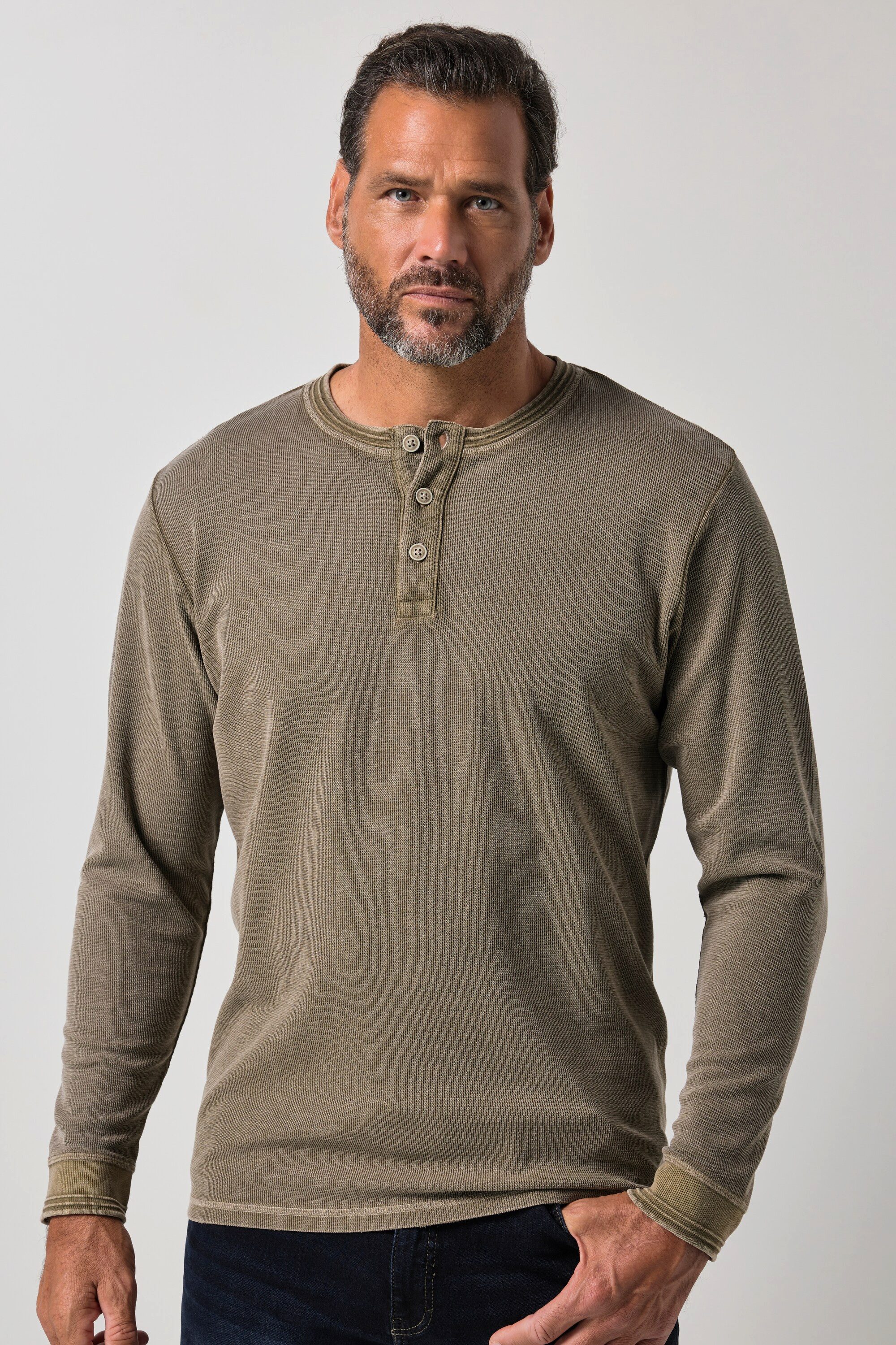 JP1880 T-Shirt Henley Langarm Knopfleiste Vintage Look bis 8 XL