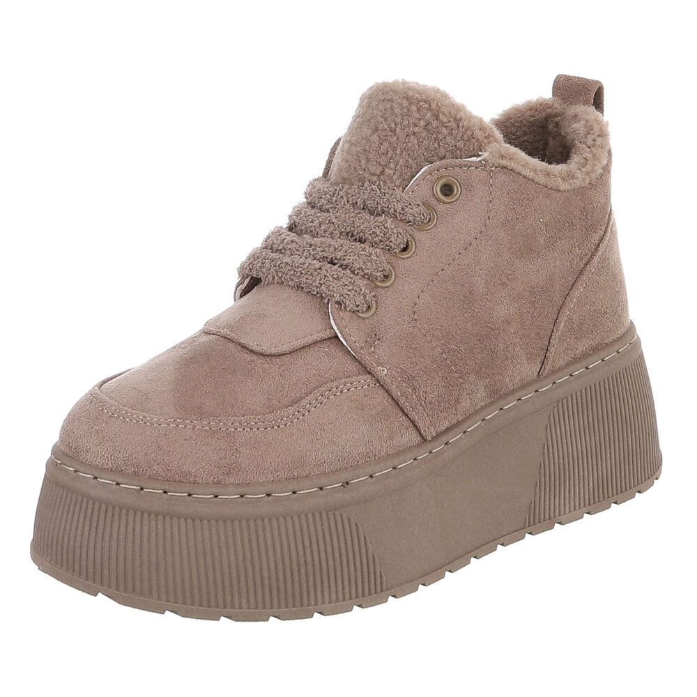 Ital-Design Damen Slingback Schuh flach mit Metallschnalle Snowboots (92079009) Keilabsatz/Wedge Stiefeletten in Beige
