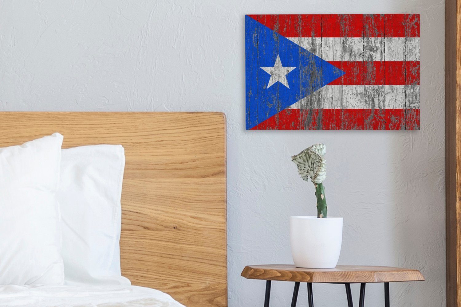 OneMillionCanvasses® Leinwandbild Die Aufhängefertig, Leinwandbilder, Flagge St), an Wanddeko, der Wand, Wandbild von Puerto Rico (1 cm 30x20