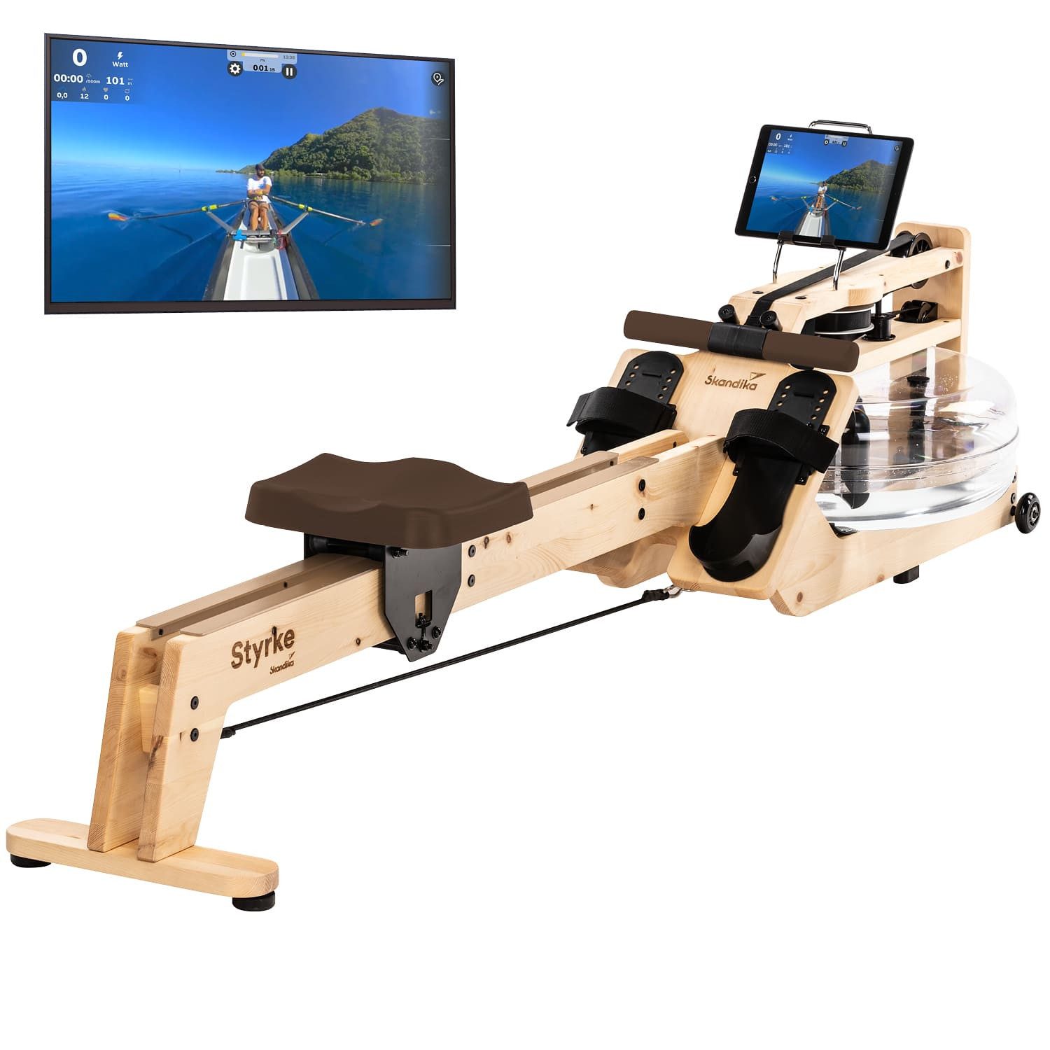 Rudergerät Styrke Premium Zirbe, Wasserrudergerät für Zuhause, bis 180 kg
