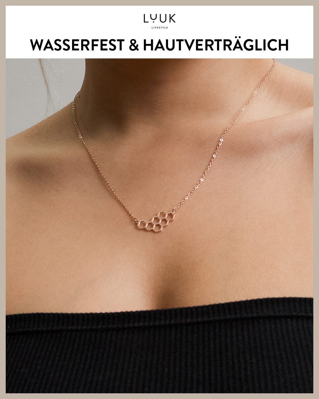 LUUK LIFESTYLE Kette mit Anhänger Honigwabe, wasserfeste Edelstahl Halskette